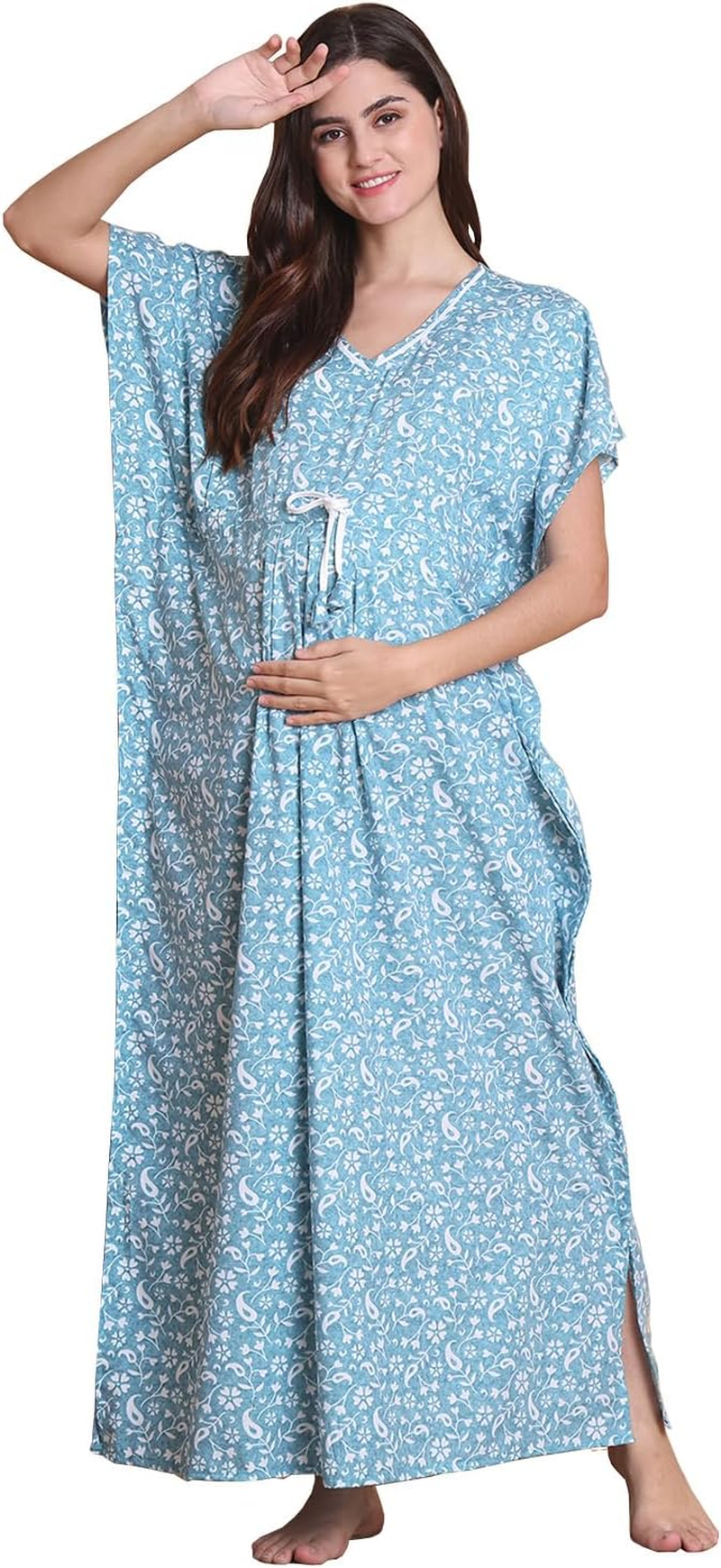 Secret Wish Floral Cotton Blend Full Length Maternity Kaftan image number 5