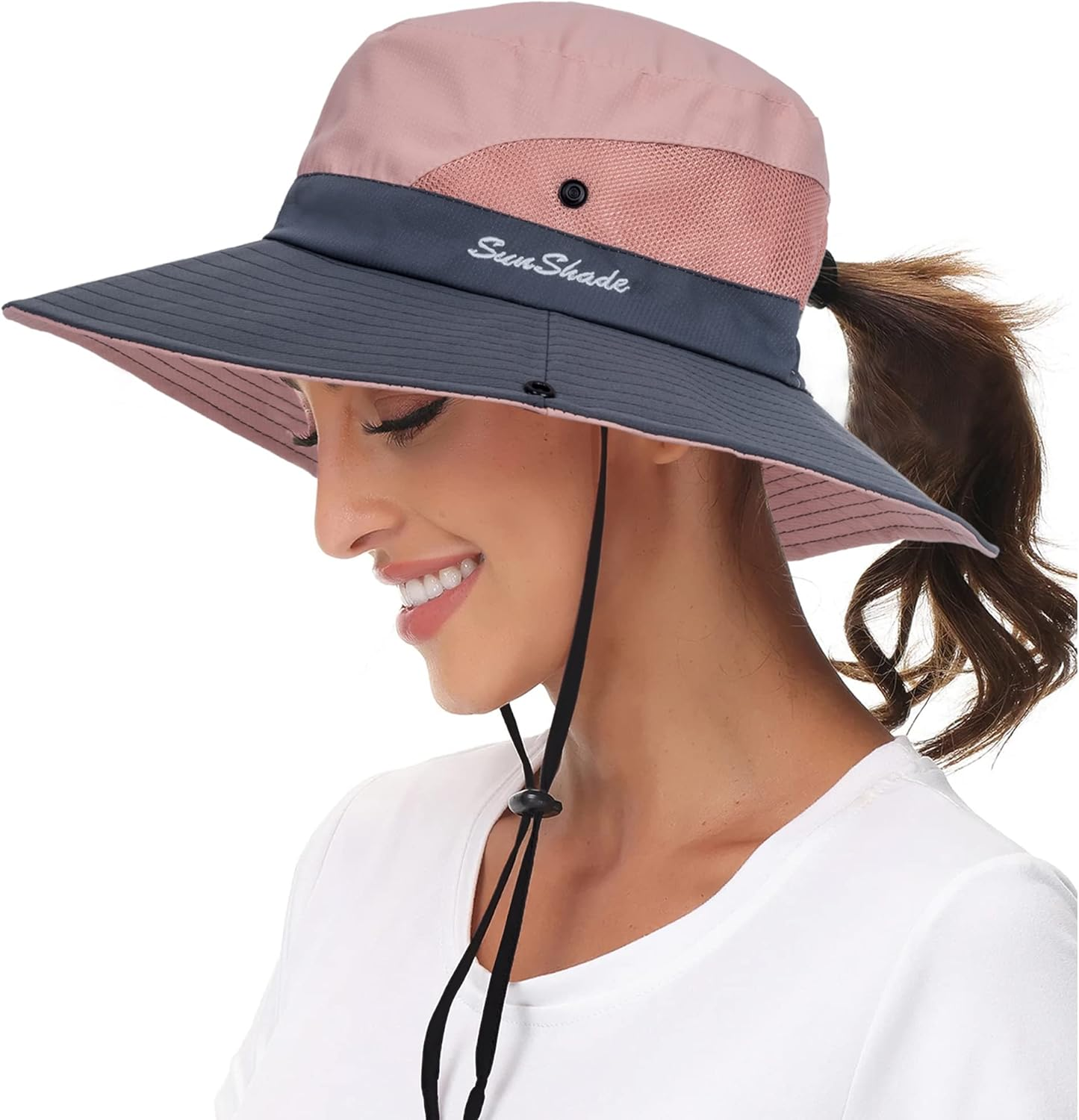 Women-Sun-Hat Safari-Sun-Protection Bucket - Beach-Outdoor Summer Hat Ponytail-Wide-Brim Breathable
