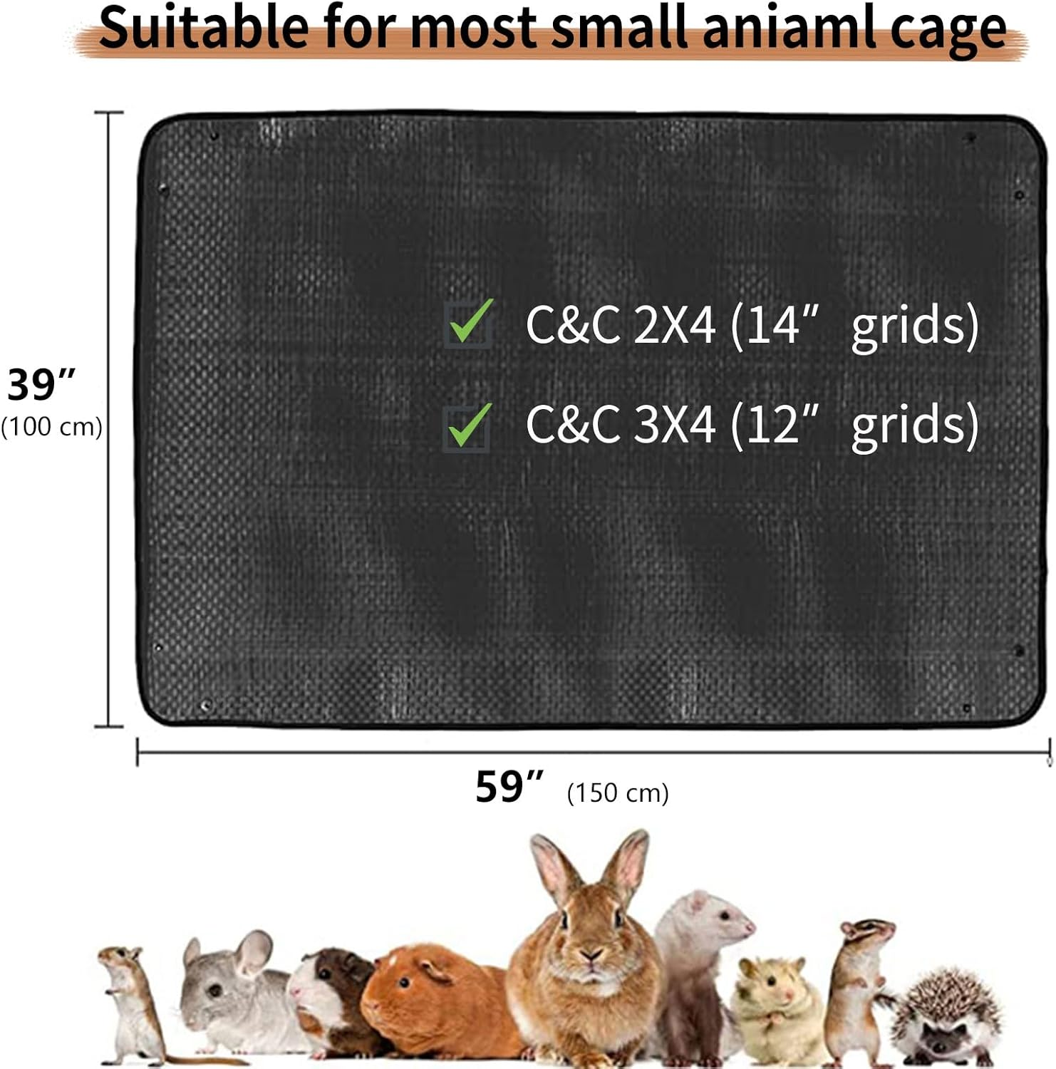 Oncpcare Waterproof Pet Playpen Mat 150X100Cm Guinea Pig Cage Liner Tarp Bottom Reusable Base for Rabbits, Bunny, Ferrets and Other Small Animals (Black) image number 4