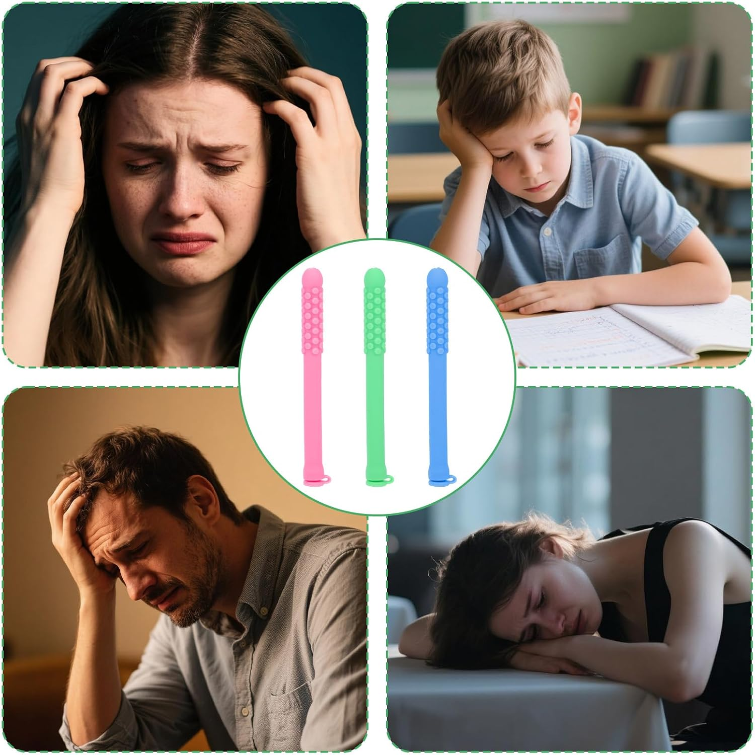 Lasuroa 3Pcs Chewable Breather Quit, 3 Colors Silicone Chewable Breather Stick with Essential Oil Portable Essential Oil Stick Stop Smoking for Aromatherapy on the Go Natural Focus image number 3