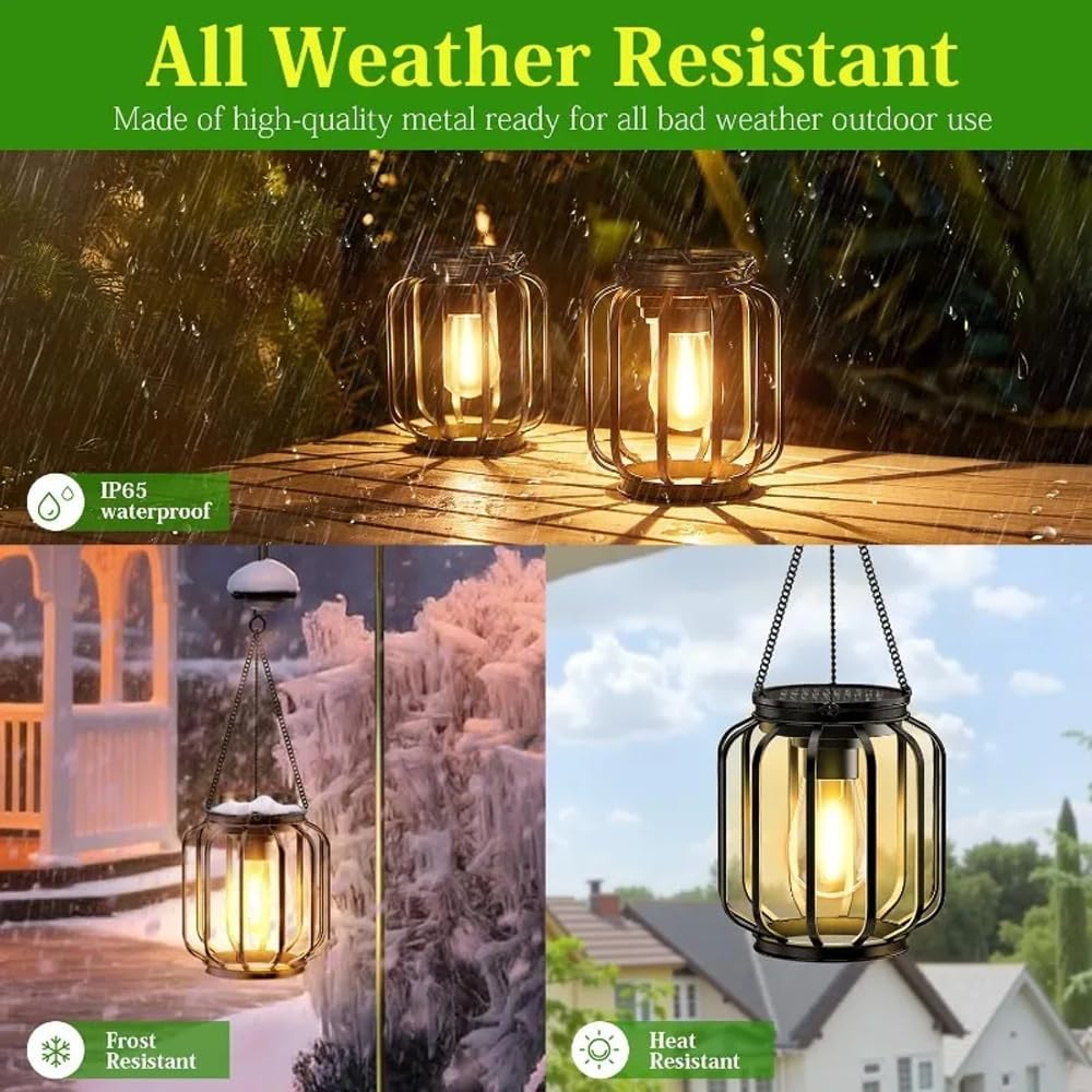 Solar Outdoor Lights Hanging Solar Lantern Metal Solar Lights, Waterproof Garden Lamps Vintage Decoration Landscape Hollow for Garden Yard Patio Pathway Halloween Christmas (4 Pack)