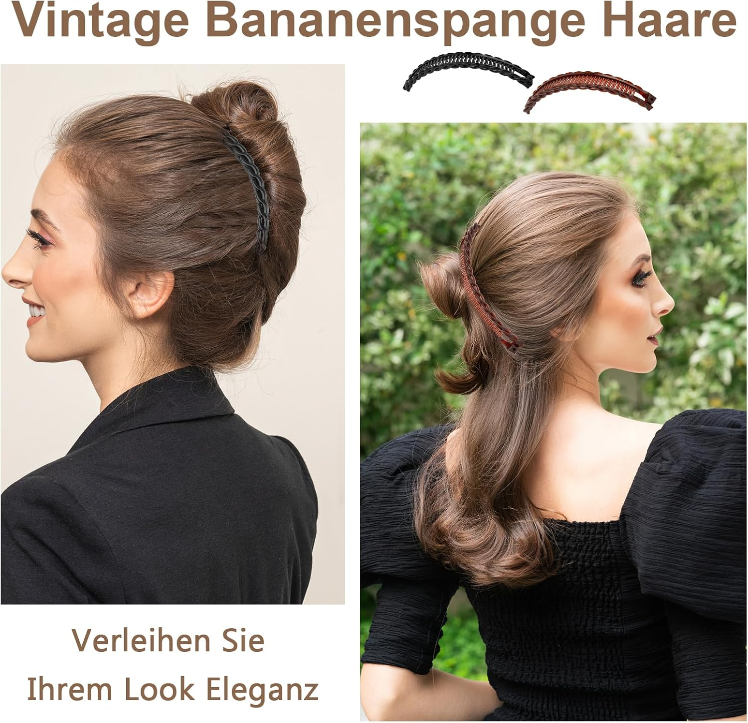 Banana Clip Pack of 2, Vintage Banana Hair Clip, Banana Clip Hair for Women, Thick, Medium, Curly, Straight Hair (Black, Brown) image number 5