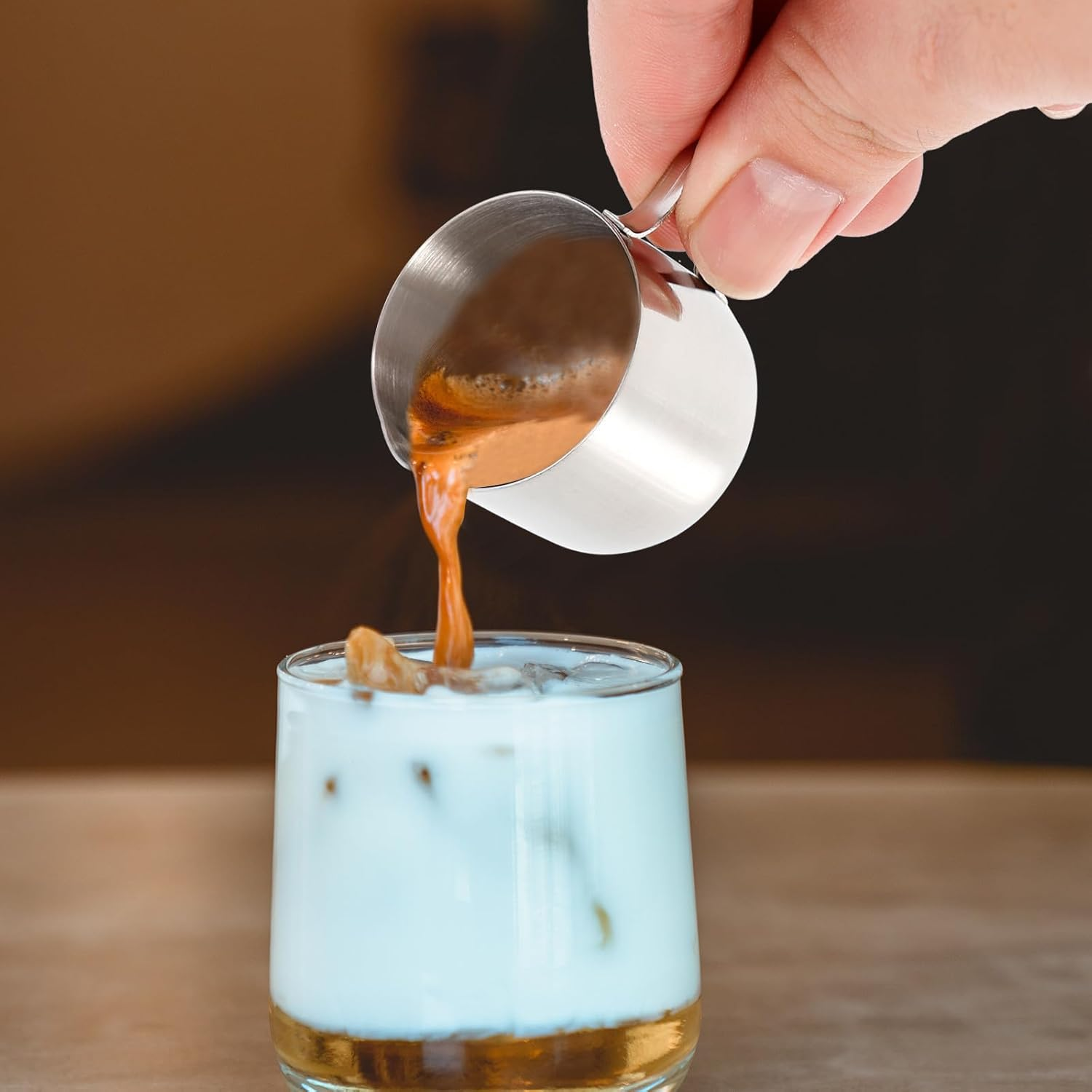 DECOMELODY 2Pcs Stainless Steel Milk Frothing Pitcher Cups 30Ml Coffee Creamer Jug Sauce Cup for Espresso Latte Art Home Kitchen Use