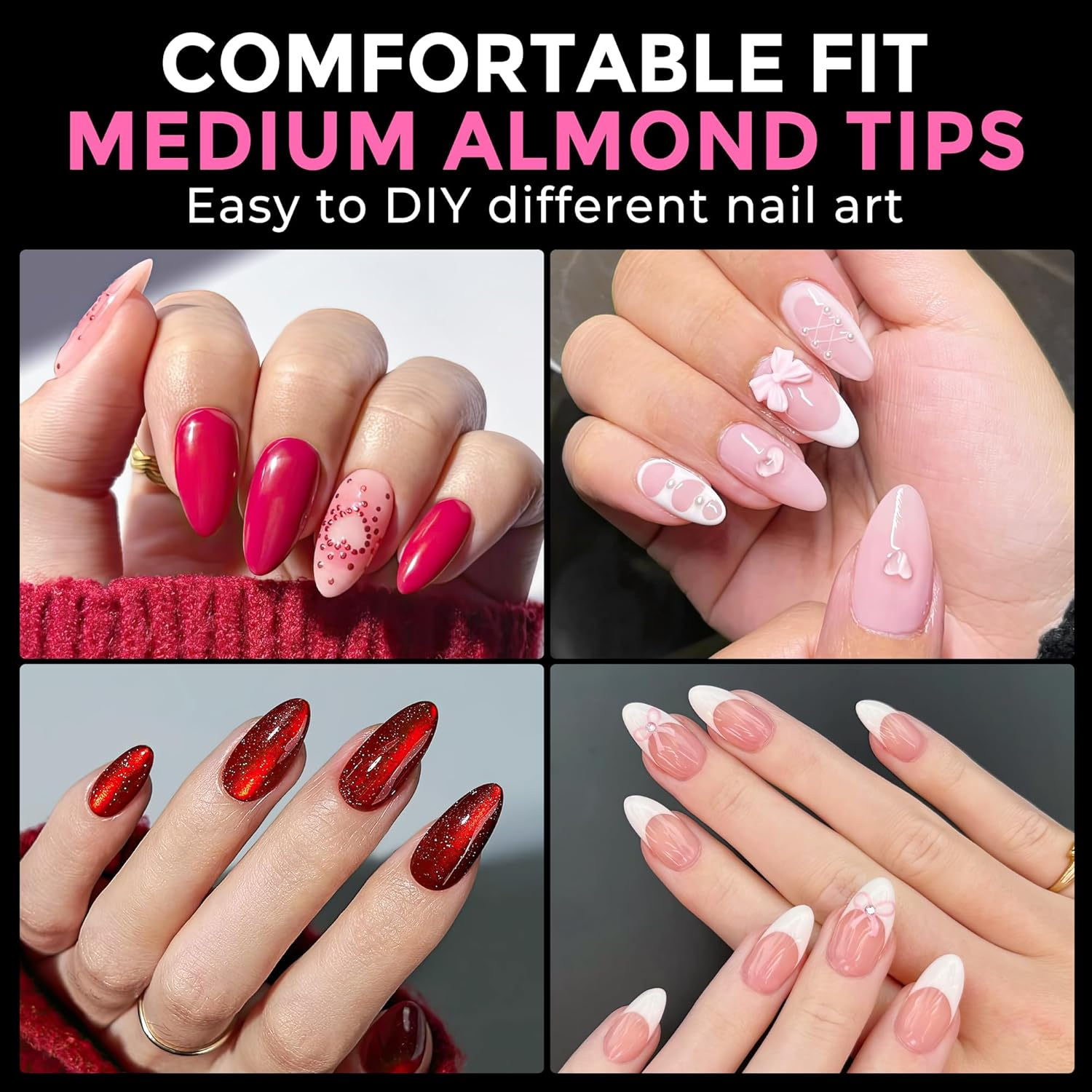 UNA GELLA Almond Fake Nails 216Pcs Almond Press on Nails Pre-Shape Nails Tips for Full Cover Acrylic French False Nails for Nail Extension, DIY Salon 12 Sizes Gelly Tips image number 6