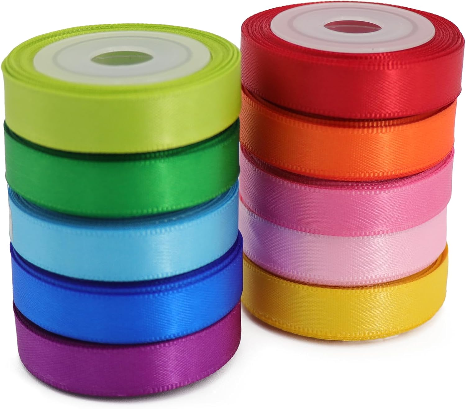 GROWDXZ Rainbow Colorful Ribbon 3/8 Inch Double Face Satin Ribbon for Gift Wrapping DIY Crafts Birthday Party Decoration 10 Rolls Total 50 Yards