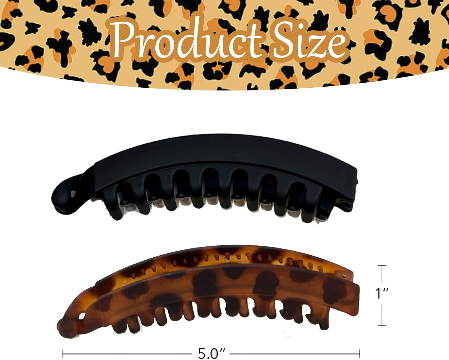 Pack of 2 Banana Hair Clips for Women, Vintage Banana Clip, Non-Slip Banana Clip, High-Quality Banana Clips, Robust Hair Accessories, (Black & Tortoiseshell), Large Clips for Easy Styling image number 1