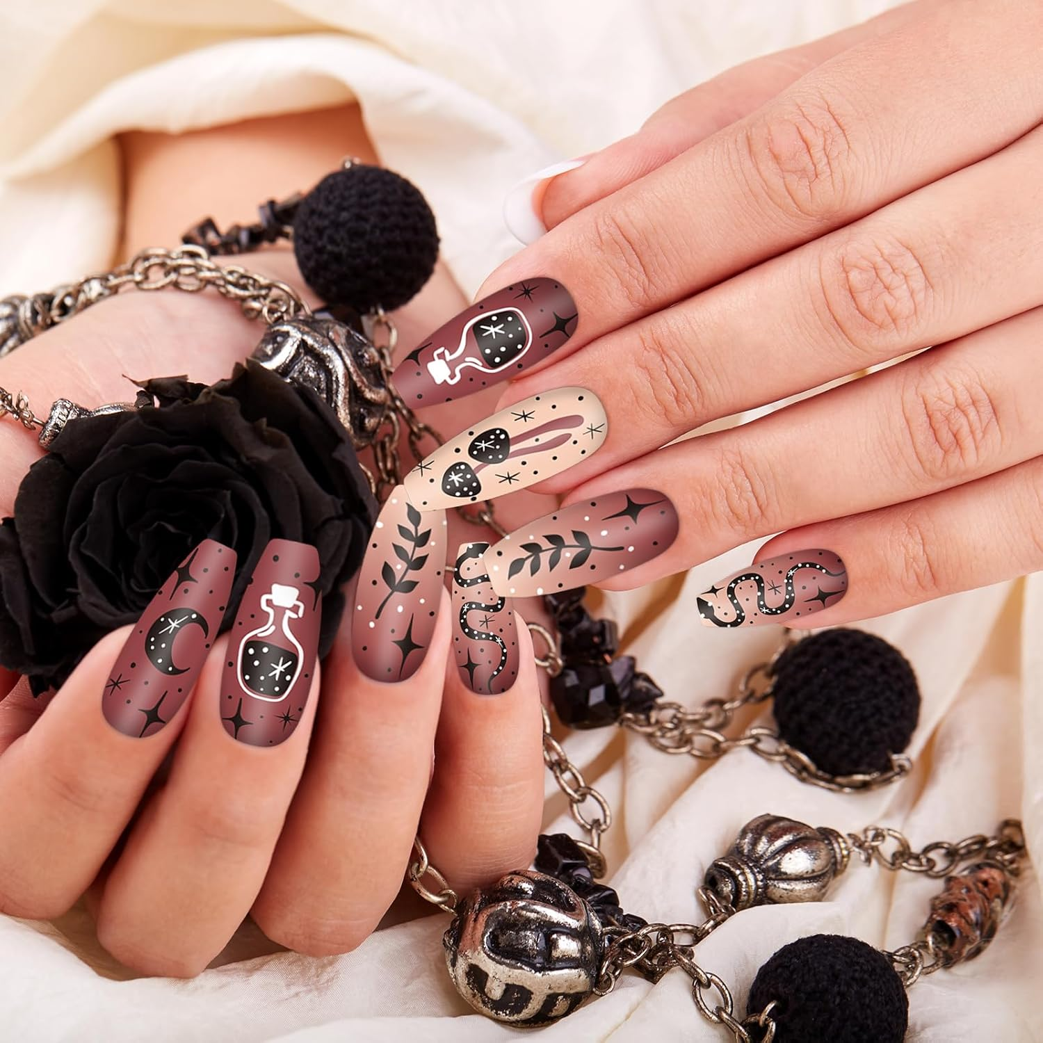 Whaline 6Pcs Gothic Nail Plates Stamping Set Skull Evil Eye Moon Stamp Templates Halloween Nail Art Plates for DIY Print Manicure Salon Design image number 1