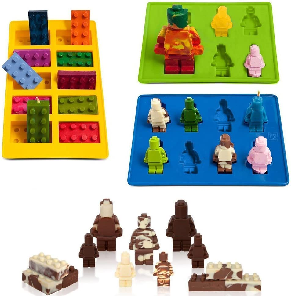 Fantasybear Bricks Mold,Silicone Molds Set for Building Blocks and Robots Birthday Cake Decoration Candy Molds Chocolate Molds Smile Ice Cube Candy Dessert Jello Molds (Robot Mold 3Pcs Set)