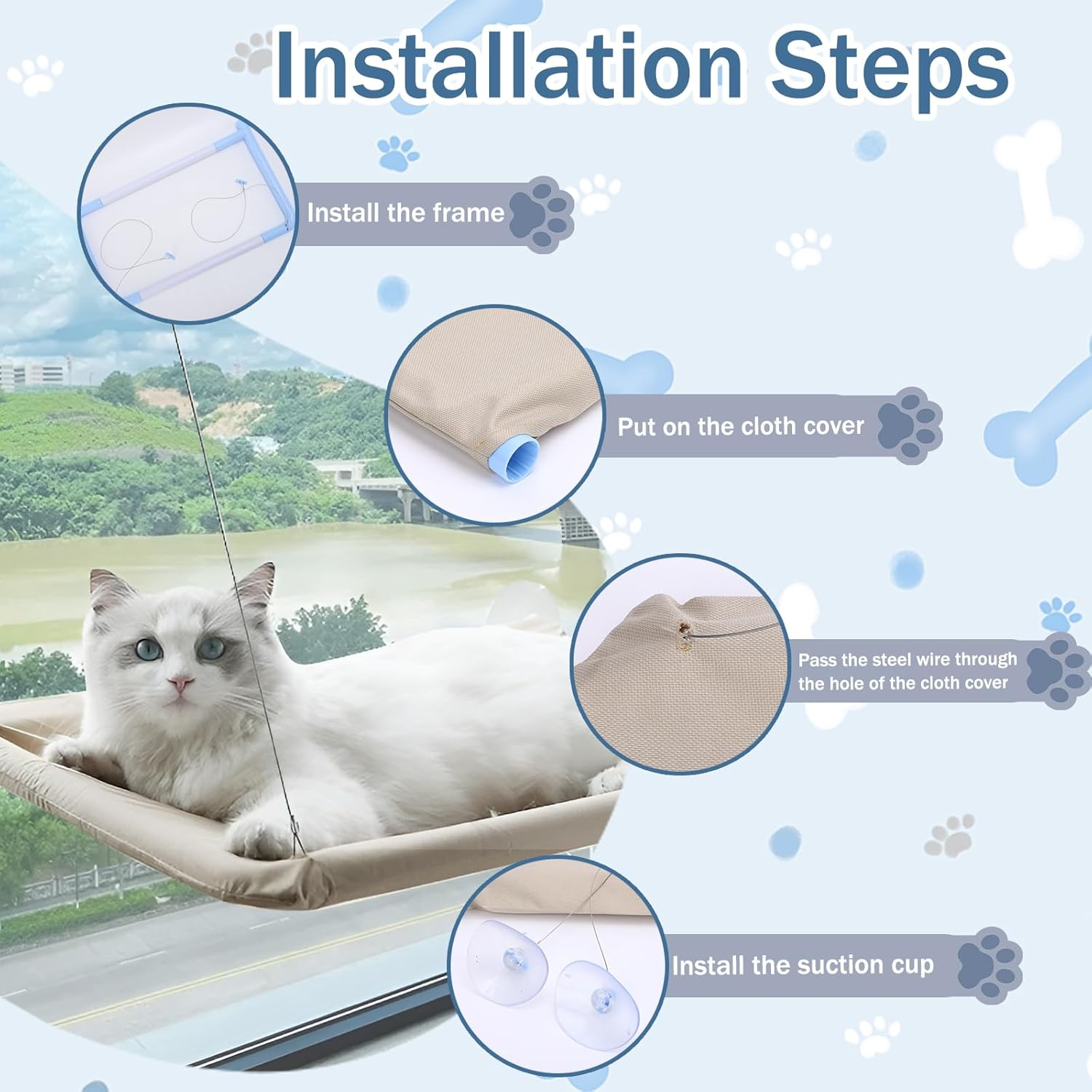 Cat Window Perch Bed with Strong Suction Cups, Foldable Cat Hammock Bed for Large Cats, Space Saving Wall Mounted Cats Resting Seat (Beige, 21.7" X 13.8") - Beige image number 4