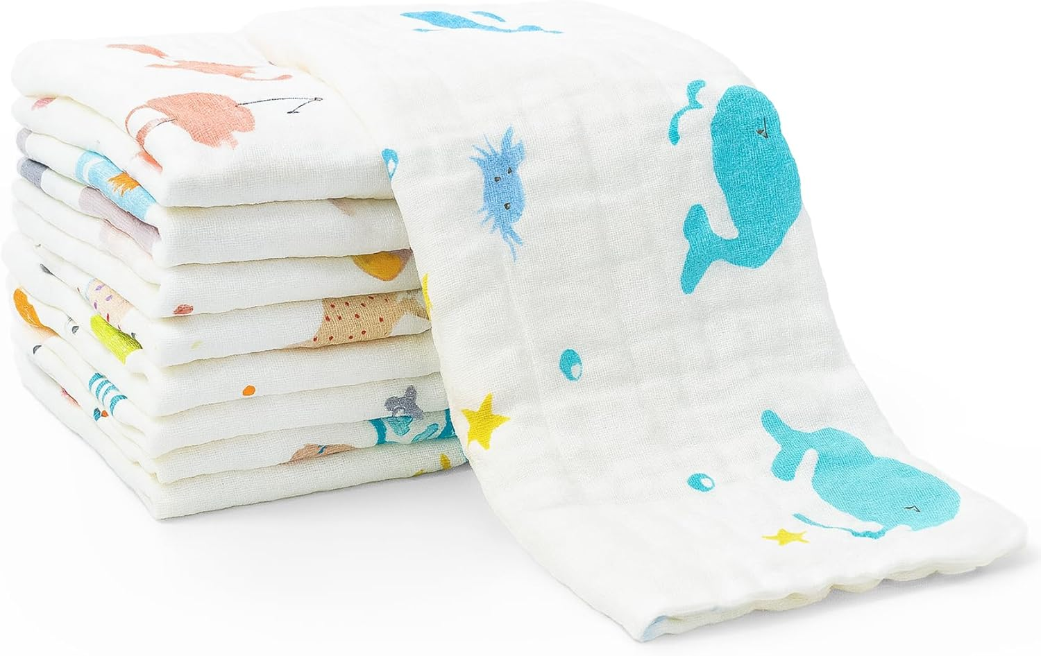 Viaky Muslin Baby Burp Cloths Sets 9 Pack 100% Cotton 25X25Cm Burping Clothes 6 Layers Super Soft and Highly Absorbent Newborn Towel for Baby Girls Boys image number 3