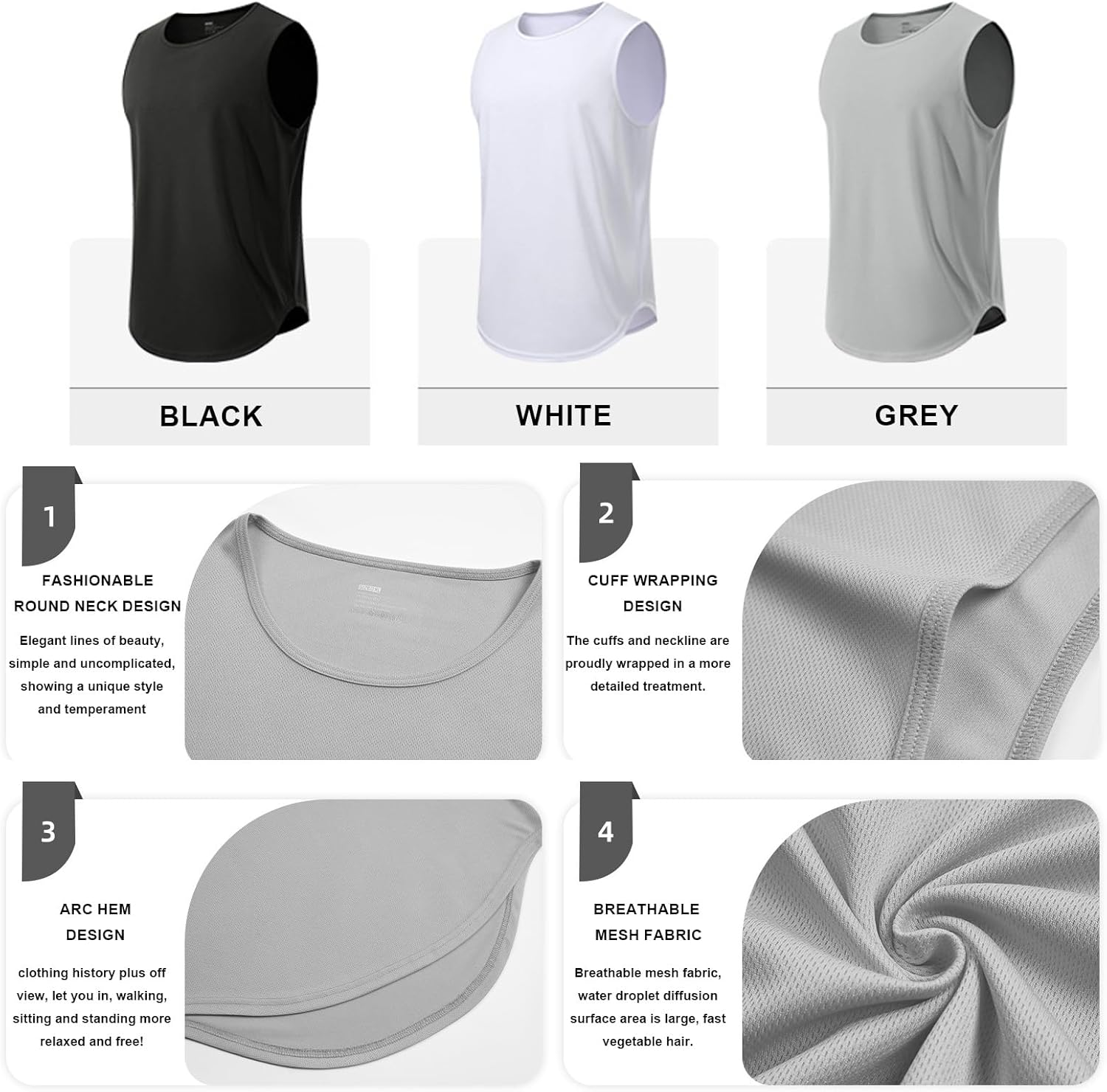 3 Pack Men'S Gym Singlets - Lightweight Quick-Dry Sleeveless Tops for Running & Training | Breathable Activewear Vest image number 2