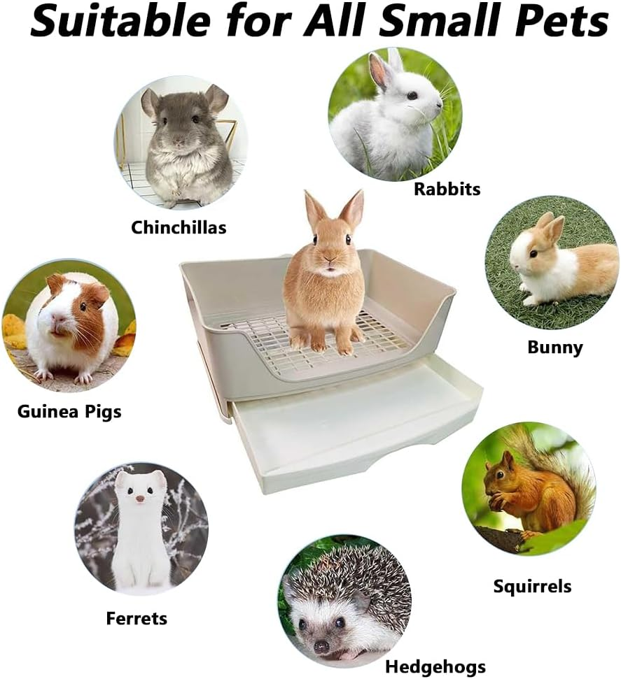 Large Rabbit Litter Box with Drawer, Bunny Toilet & Potty Corner, Pet Training Toilet for Adult Rabbits, Guinea Pigs, Chinchillas, Ferrets & Small Animals