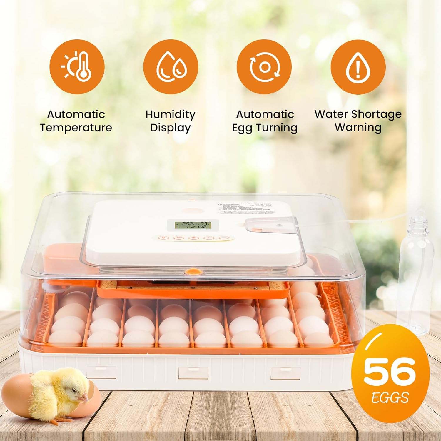 Advwin 56 Eggs Incubator for Hatching Eggs, Automatic Egg Turning with Temperature & Humidity Control, LED Egg Candler, Poultry Egg Incubator for Hatching Chicken, Duck,Goose and Quail Eggs image number 1