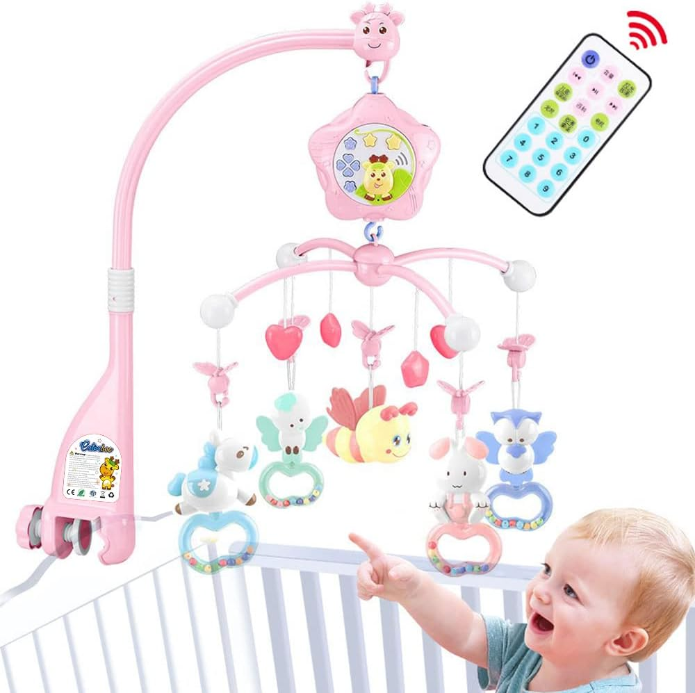 Baby Crib Mobile for Crib with Music and Lights, Remote for Pack and Play, Stroller Accessories. Material:Abs+Plastic (Pink-Senlin) image number 5