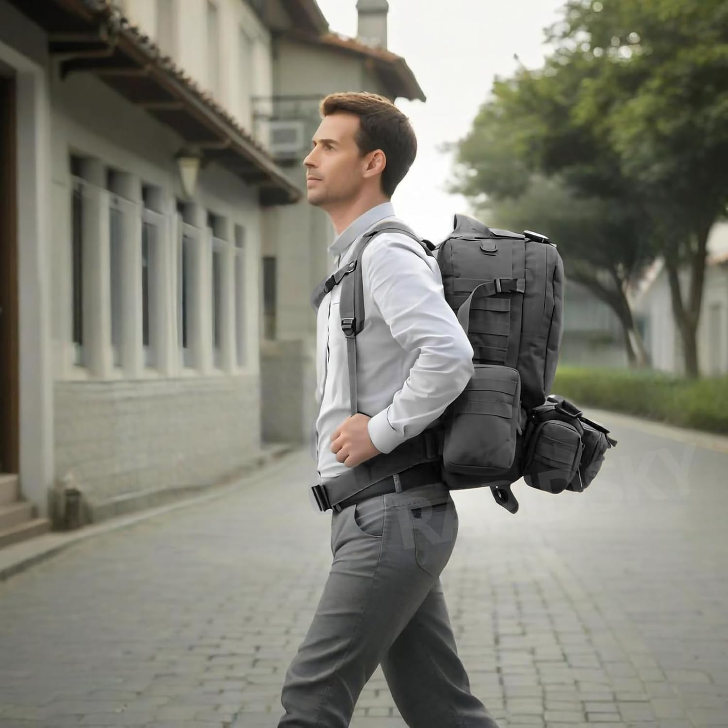 RAPIDSKY 55L Tactical Backpack, Expandable Pack &ndash; Water-Resistant Hiking Assault Pack with MOLLE System, 1-3 Day Storage Capacity for Cycling, Camping, Hunting & Outdoor Adventures - Camel image number 6