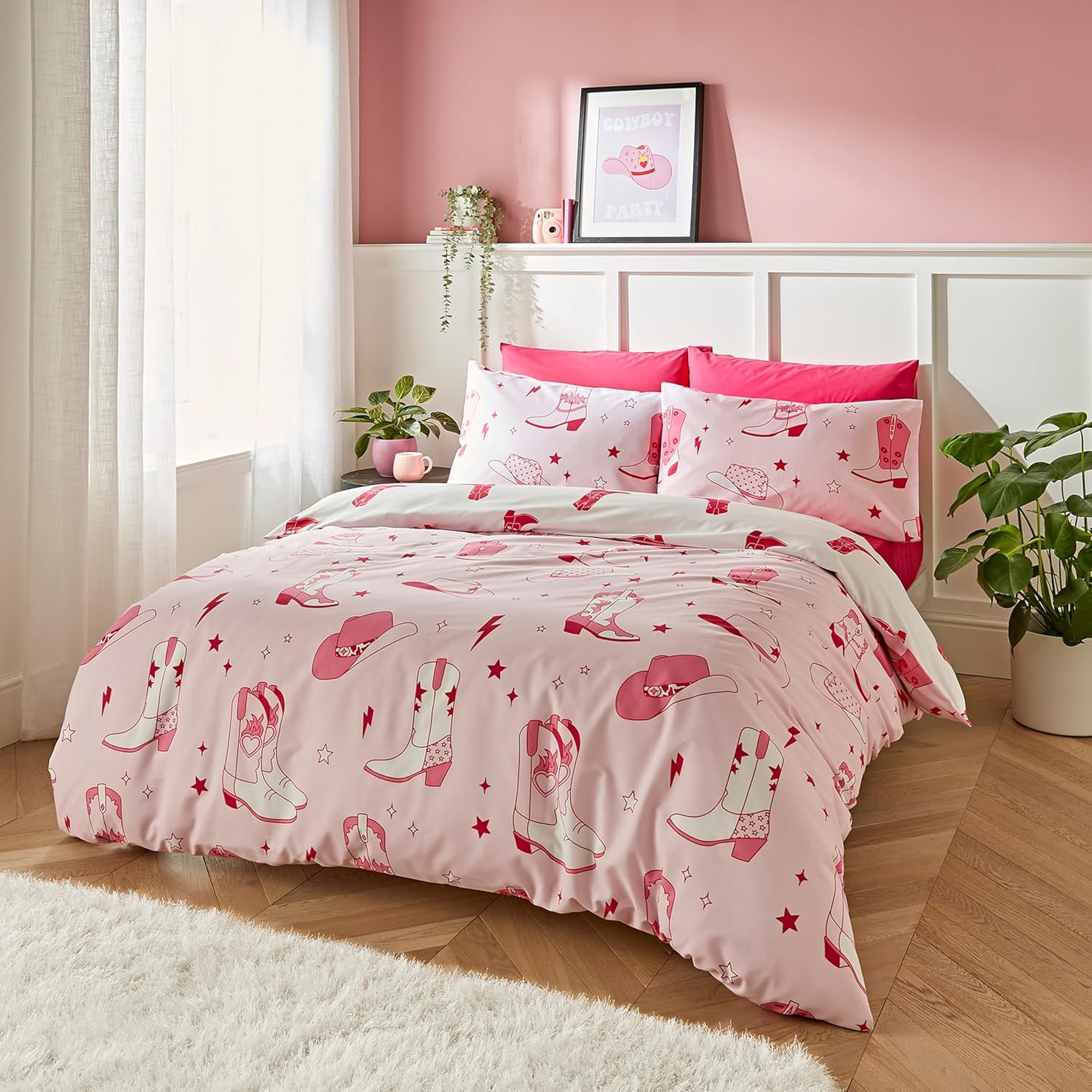 Sassy B Cowgirl Boot Reversible Double Duvet Cover Set with Pillowcases Pink image number 5