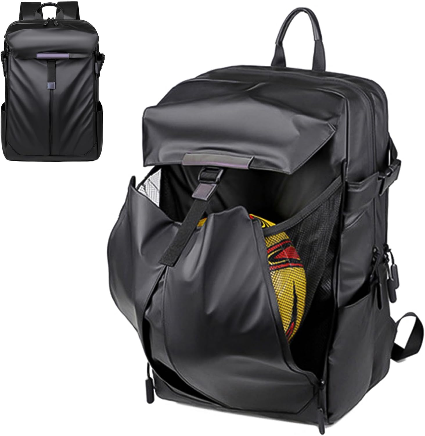 Laptop Backpack,Travel Backpack School Bag Business College Big Sport Backpacks with 3 Compartments, Water Resistant PU Leather, Unisex Backpack image number 3