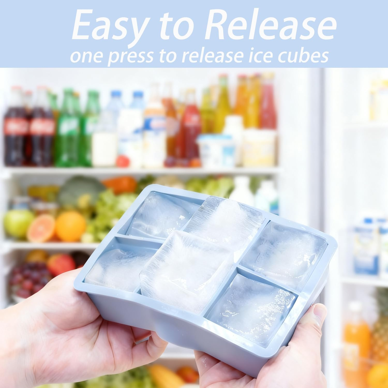 Ice Cube Tray, 3 Pack Reusable Silicone Large Square Ice Cube Moulds, Large Ice Cubes Mould with Removable Lid for Whiskey, Cocktail, Drinks, Coffee, Fruit, Juice and Ice Cream (Blue Pink Green) image number 1