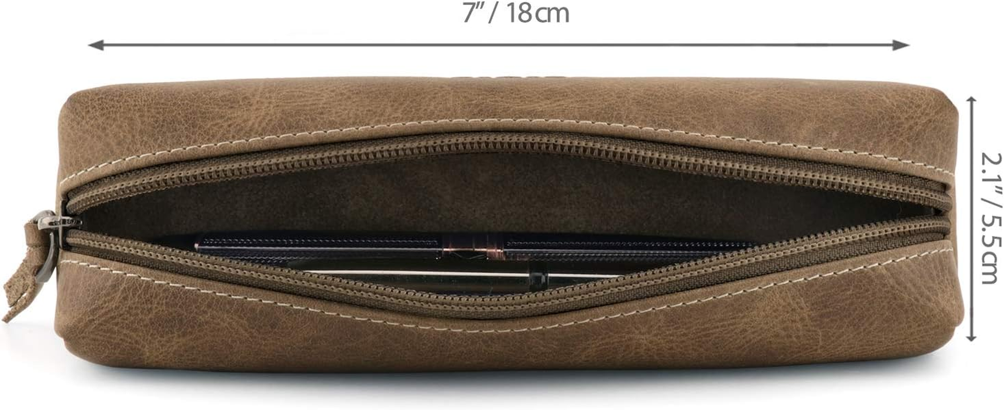 Otto Angelino Genuine Leather Zipper Pen, Pencil & Cosmetic Case(Mink) image number 1