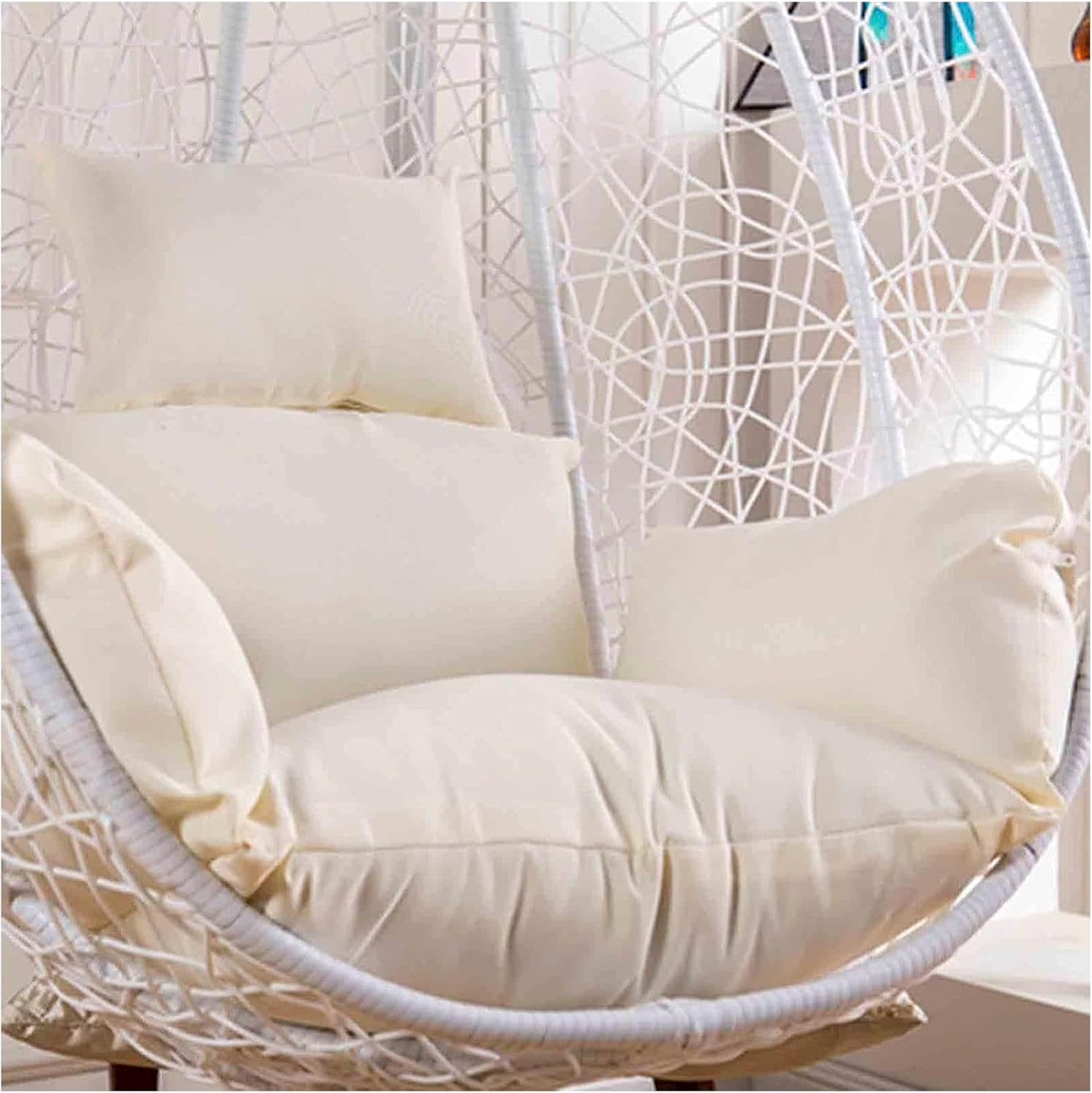 Cushion Egg Swing Cushion, Fluffy Outdoor Hanging Chair Cushion, Waterproof Replacement Cover for Hanging Chair Cushion, Hanging Chair Cushion with Headrest and Armrests, White image number 4