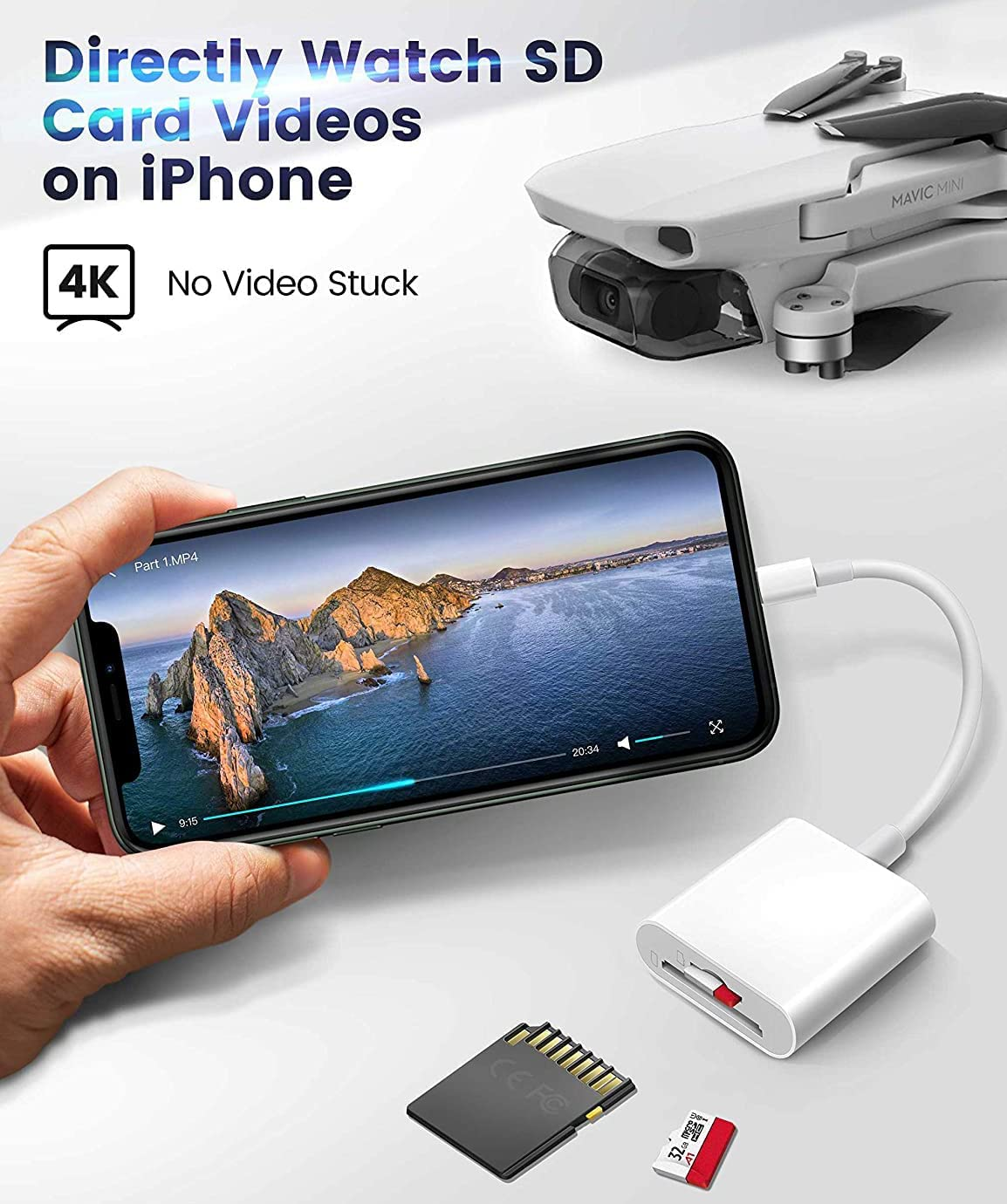 Apple Lightning to SD & TF Card Dual Slot Reader for Iphone/Ipad, 2 in 1 Micro SD TF Trail Camera Viewer Memory Card Adapter, Plug and Play. image number 5