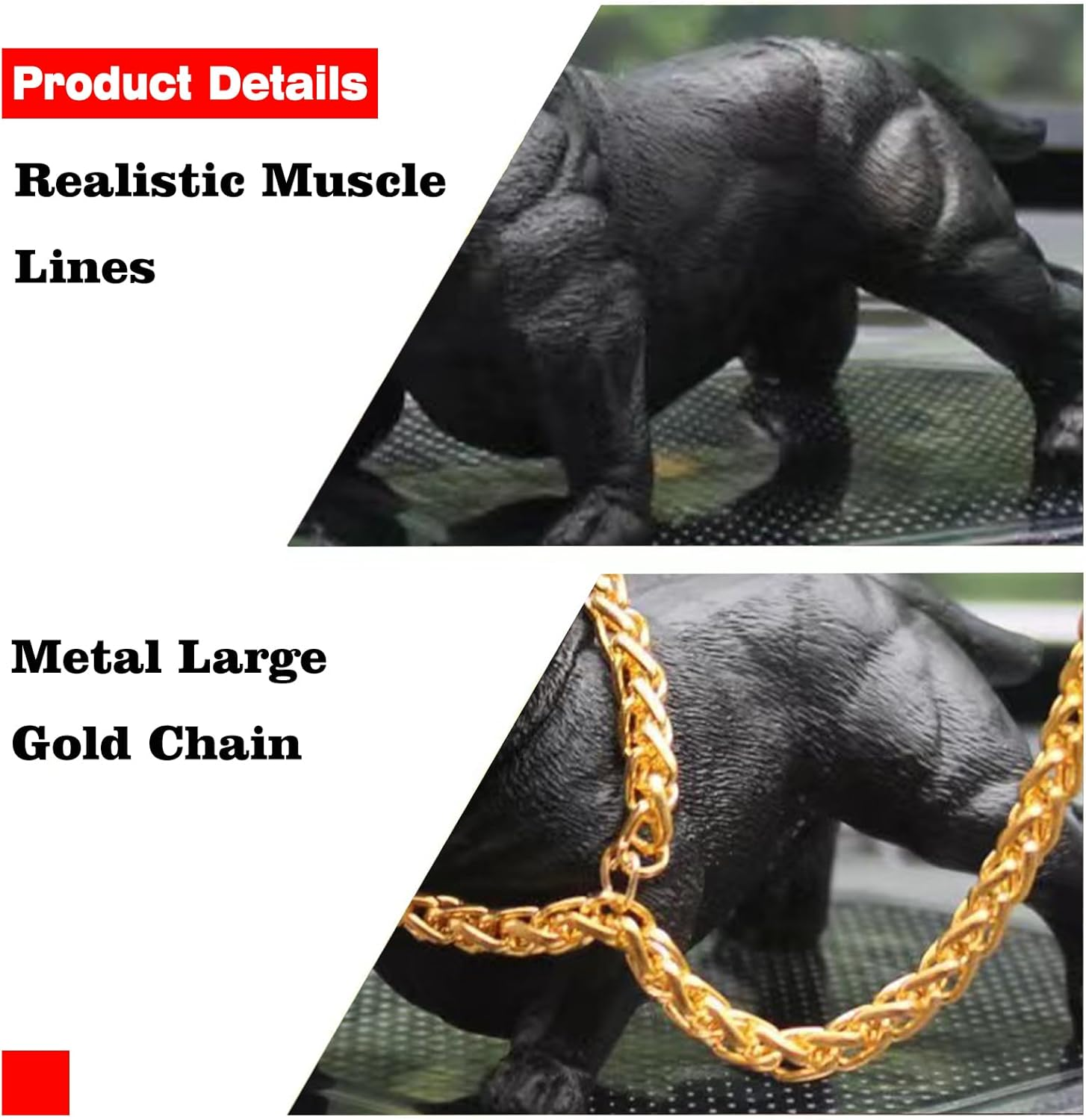 Bulldog Car Accessory, Resin Statue with Non-Slip Mat & Gold Chain, Black, Car Decoration, Home Decor, Fish Tank Ornament image number 5