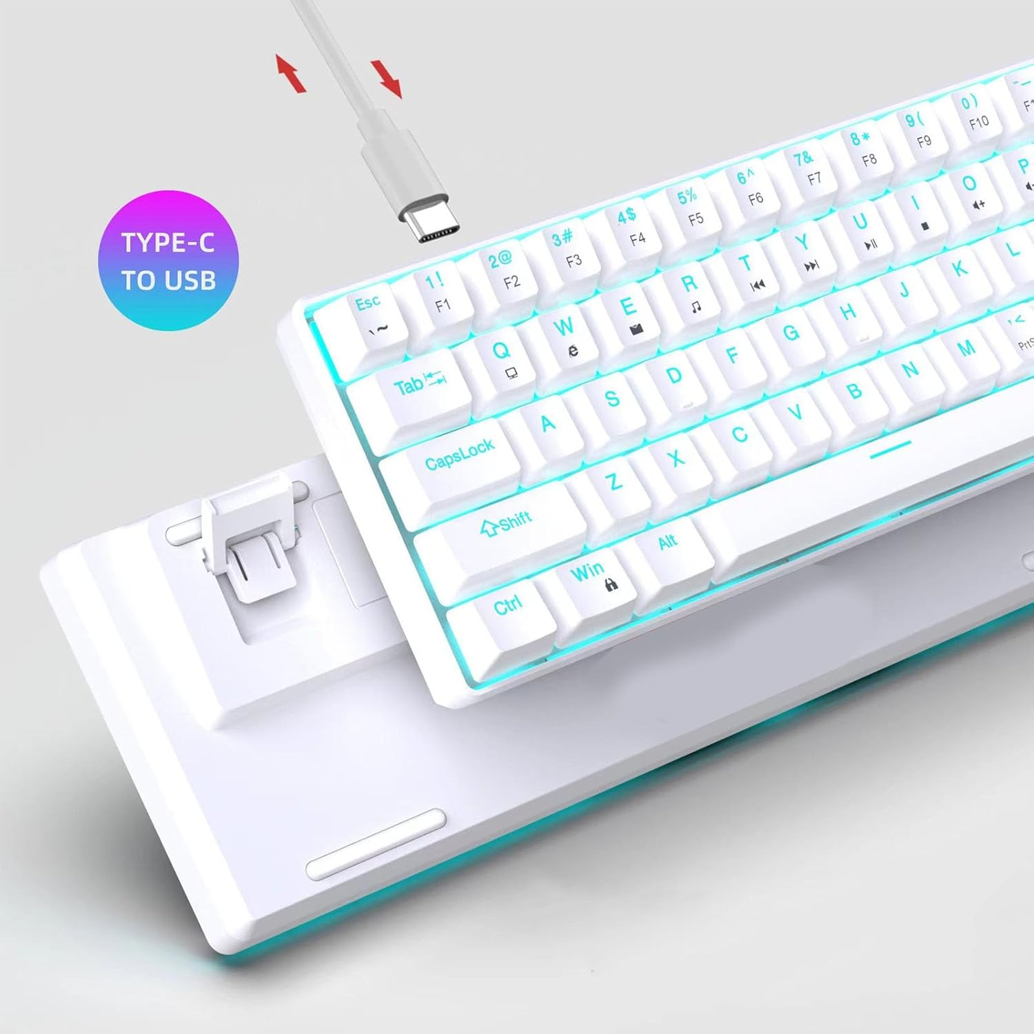 60% Gaming Mechanical Keyboard, 68 Keys Compact Keyboard with Red Switches, RGB LED Backlit Mechanical Keyboard for Laptop Tablet PC image number 3