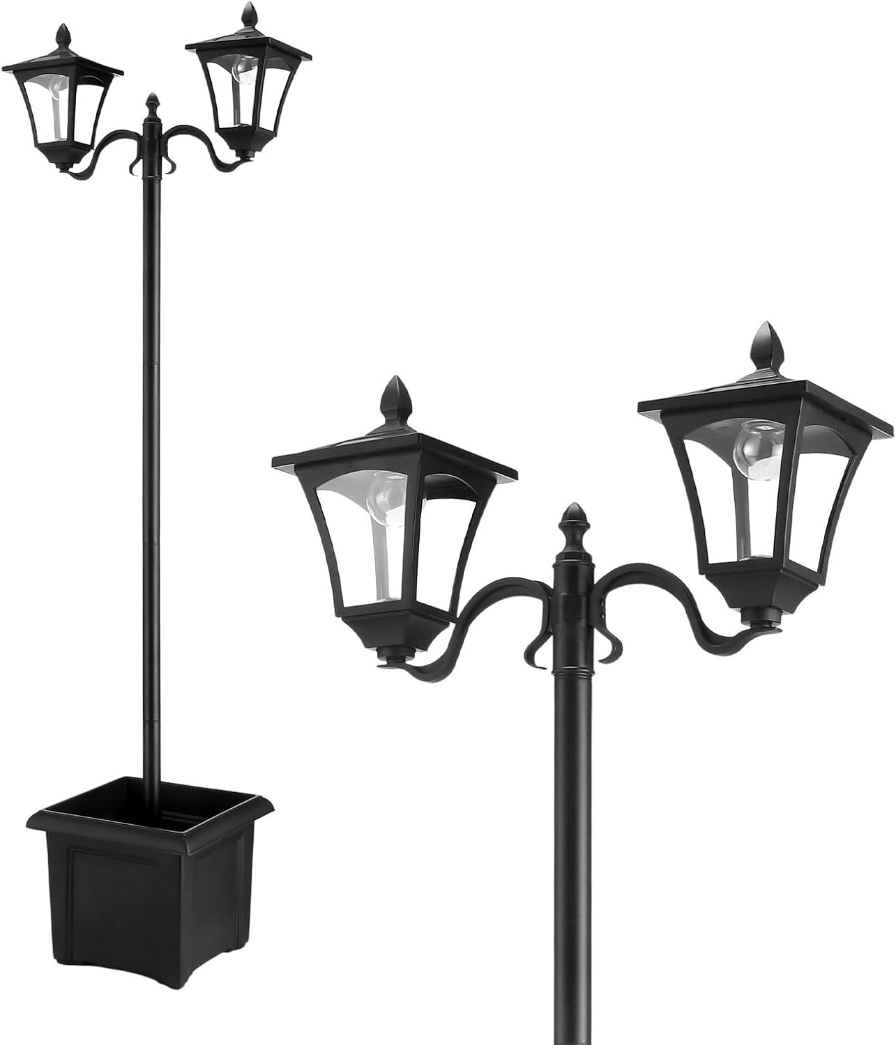 OGL 186Cm Solar Led Light Post Planter Outdoor Street Garden Security Pole Lamp Driveway Pathway Patio Yard Lantern Double Lights image number 5