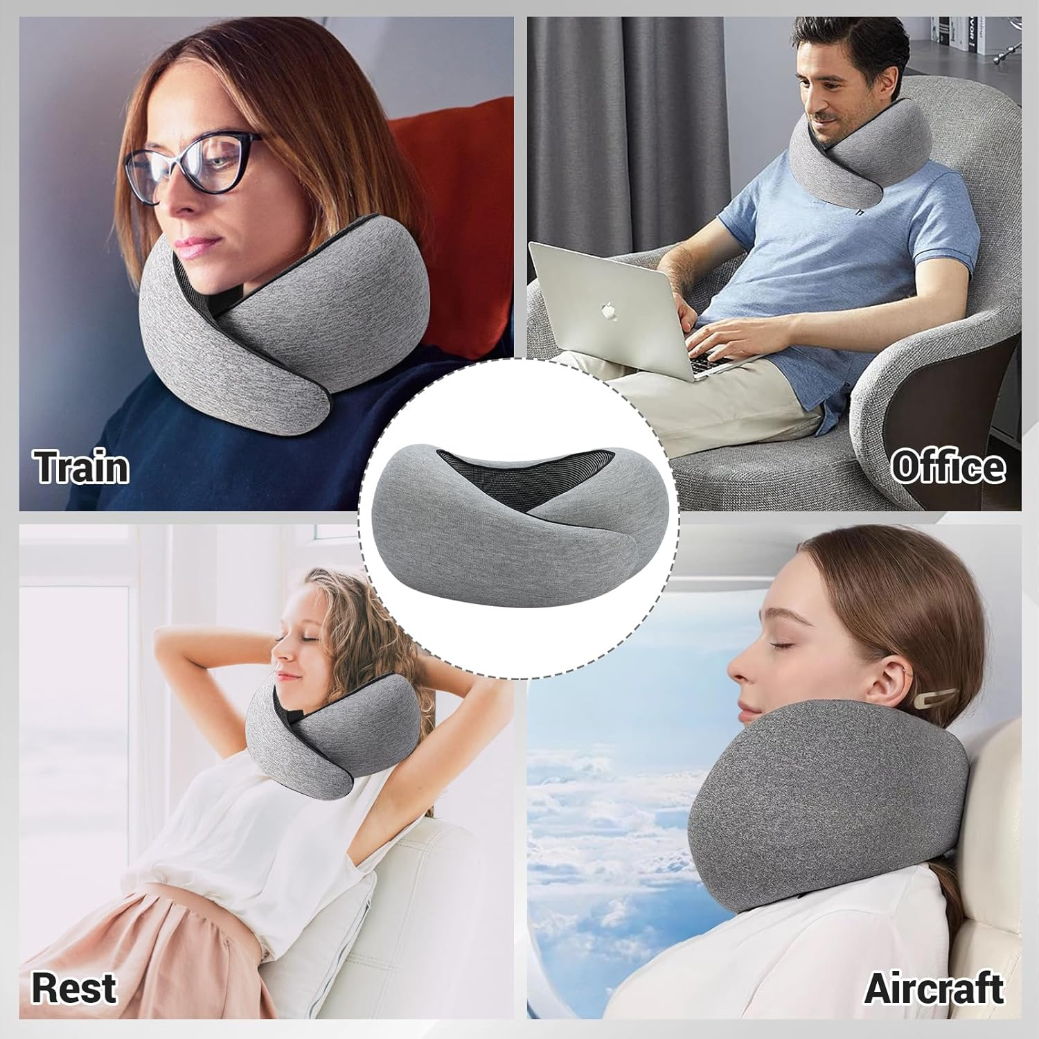 Outney&trade; Travel Neck Pillow, Travel Pillow for Airplanes, 2024 Chin Support 100% Pure Memory Foam Full Neck Surround Pillows for Traveling Flight Sleeping, Portable Travel Essentials (Navy Blue) image number 6