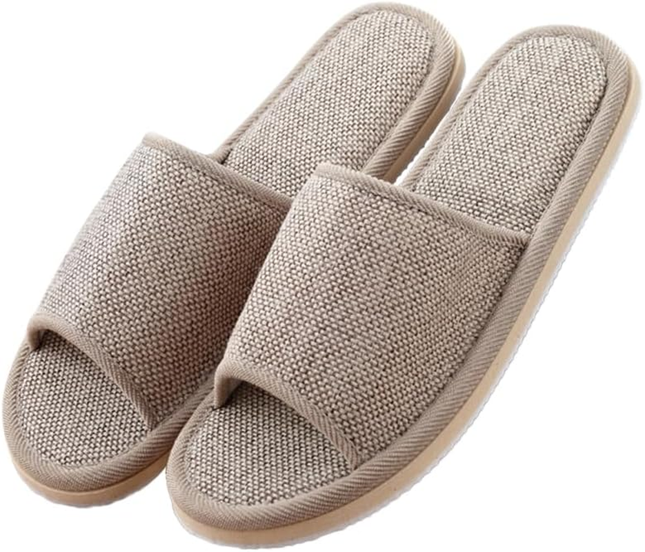 2Pairs Summer Slippers - 26Cm Non Slip Eva Bottom Cotton Linen Slippers Lightweight for Home Hotels and Guest Use Beige image number 4