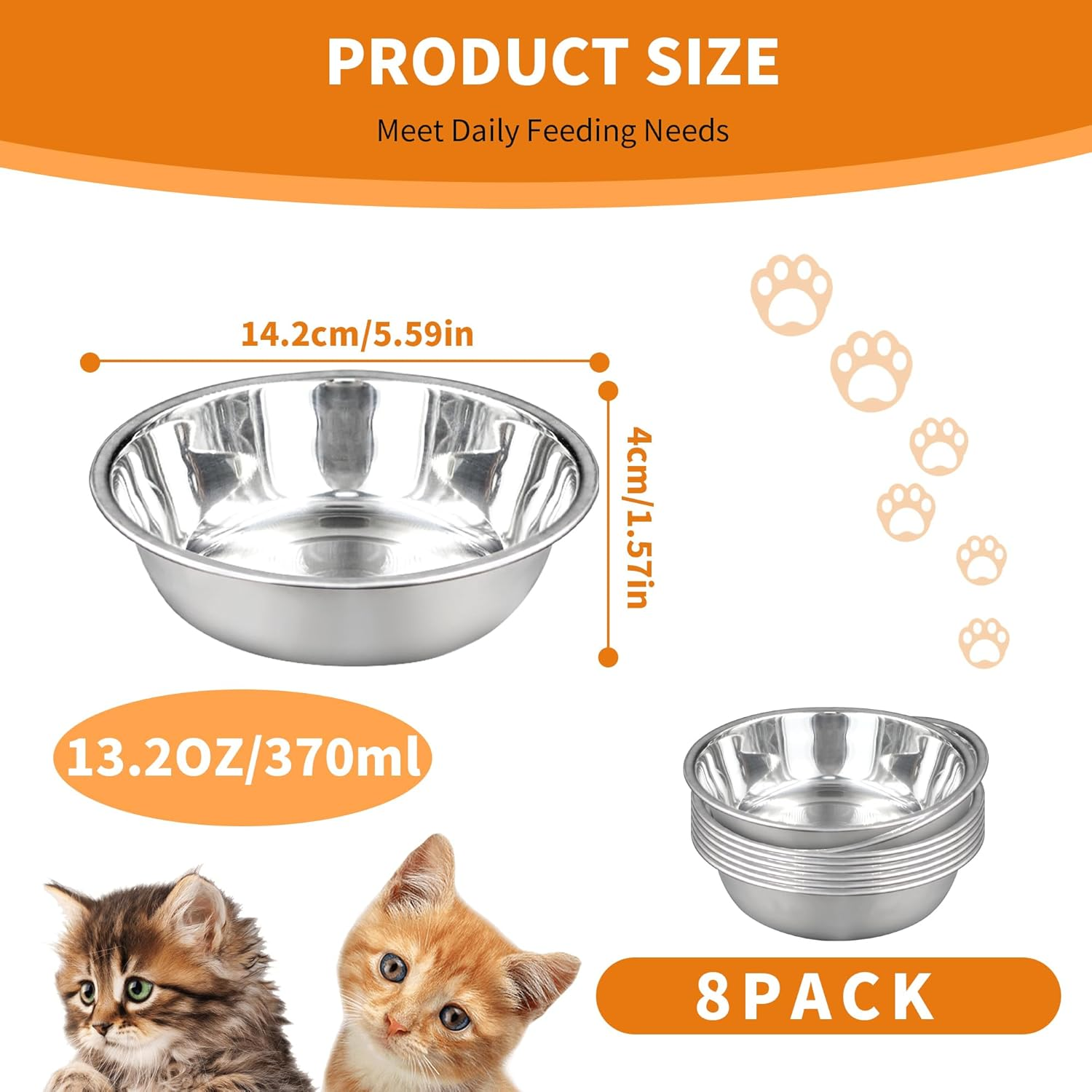 8Pcs Stainless Steel Cat Bowls for Indoor Cats, 5.5" Metal Cat Bowl Small Dog Water Bowl, 12 OZ Cat Food Bowl Shallow Pet Bowls, Easy to Clean Cat Dishes for Food and Water (8Pcs) image number 1