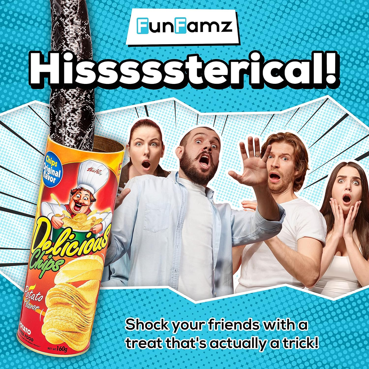 The Original Snake in a Potato Chip Can - Funny Classic Prank for Kids, Trick Gag Gift Toy & Scary Shock Spring Snake, Red Can