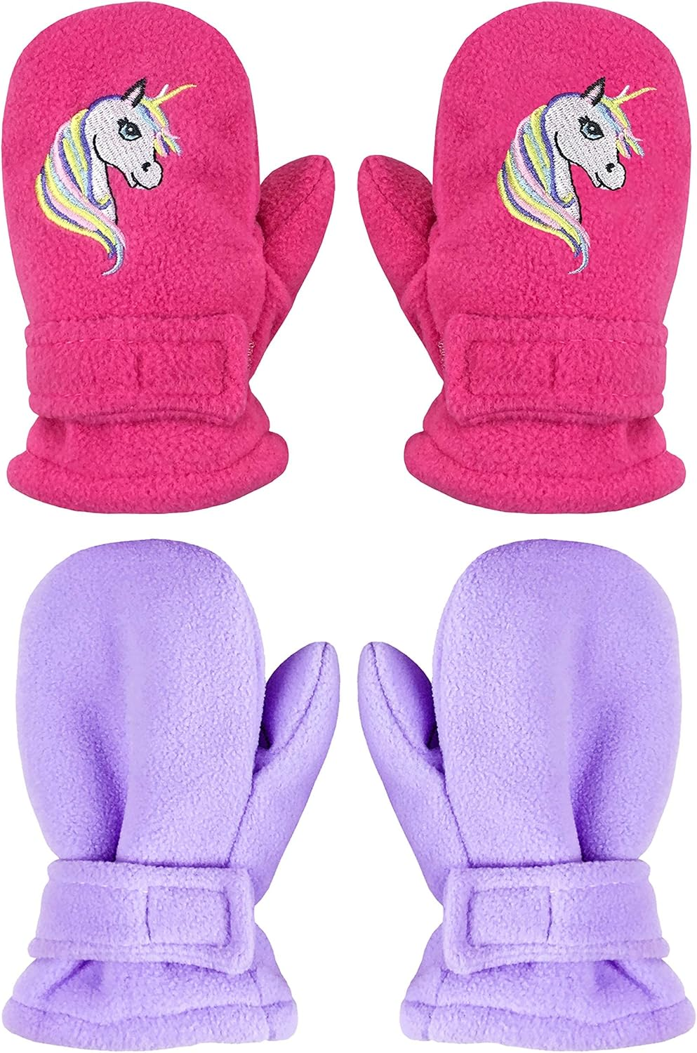 N'Ice Caps Little Kids and Baby Easy-On Sherpa Lined Fleece Mittens - 2 Pair Pack