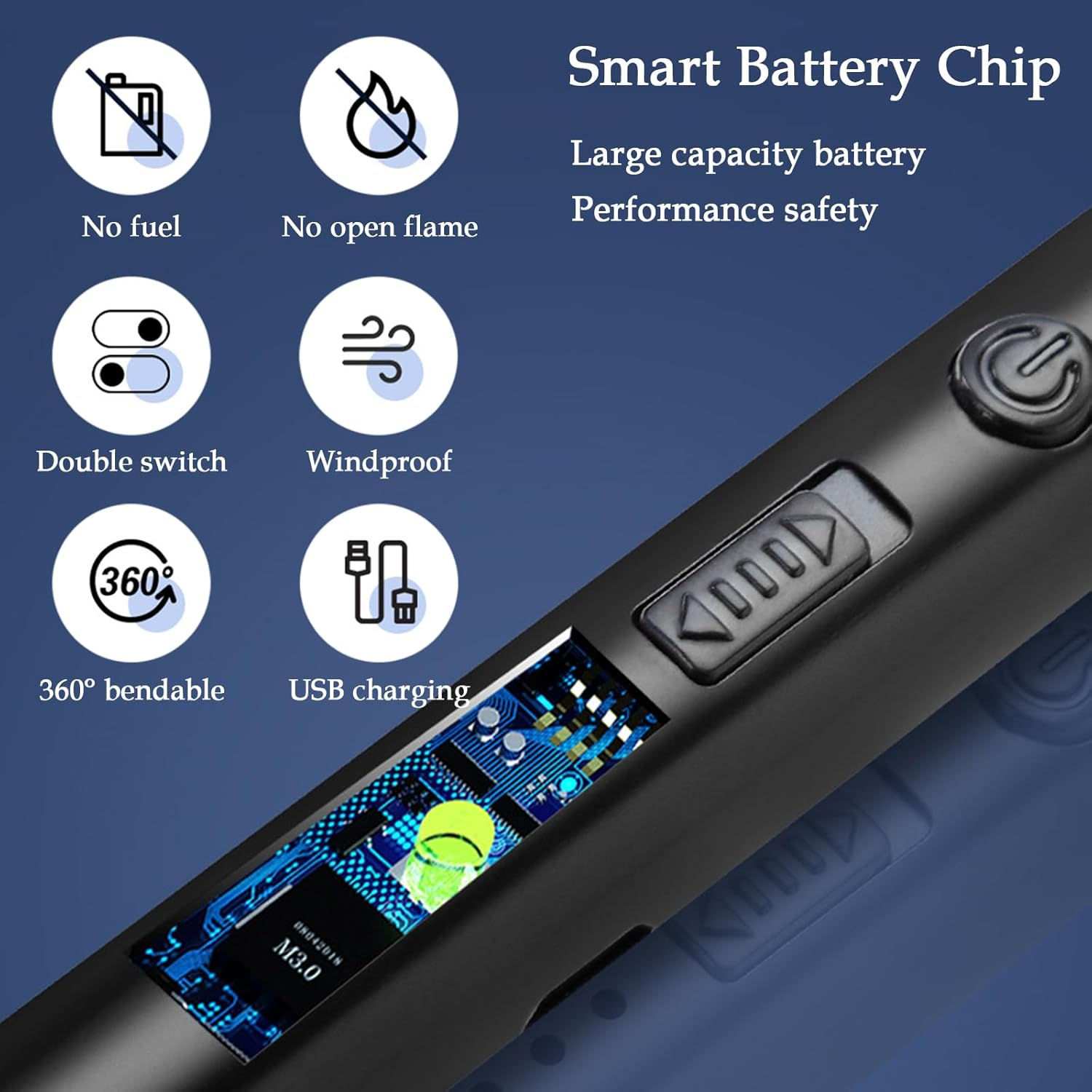 Electric Lighter, 3 Pack of USB Rechargeable Candle Lighter with Hook, 10.2-Inch Flexible Neck Arc Lighters with LED Battery Indicator and Safety Switch for Candle, Kitchen,Grill,Camping (Cone Hook) image number 3