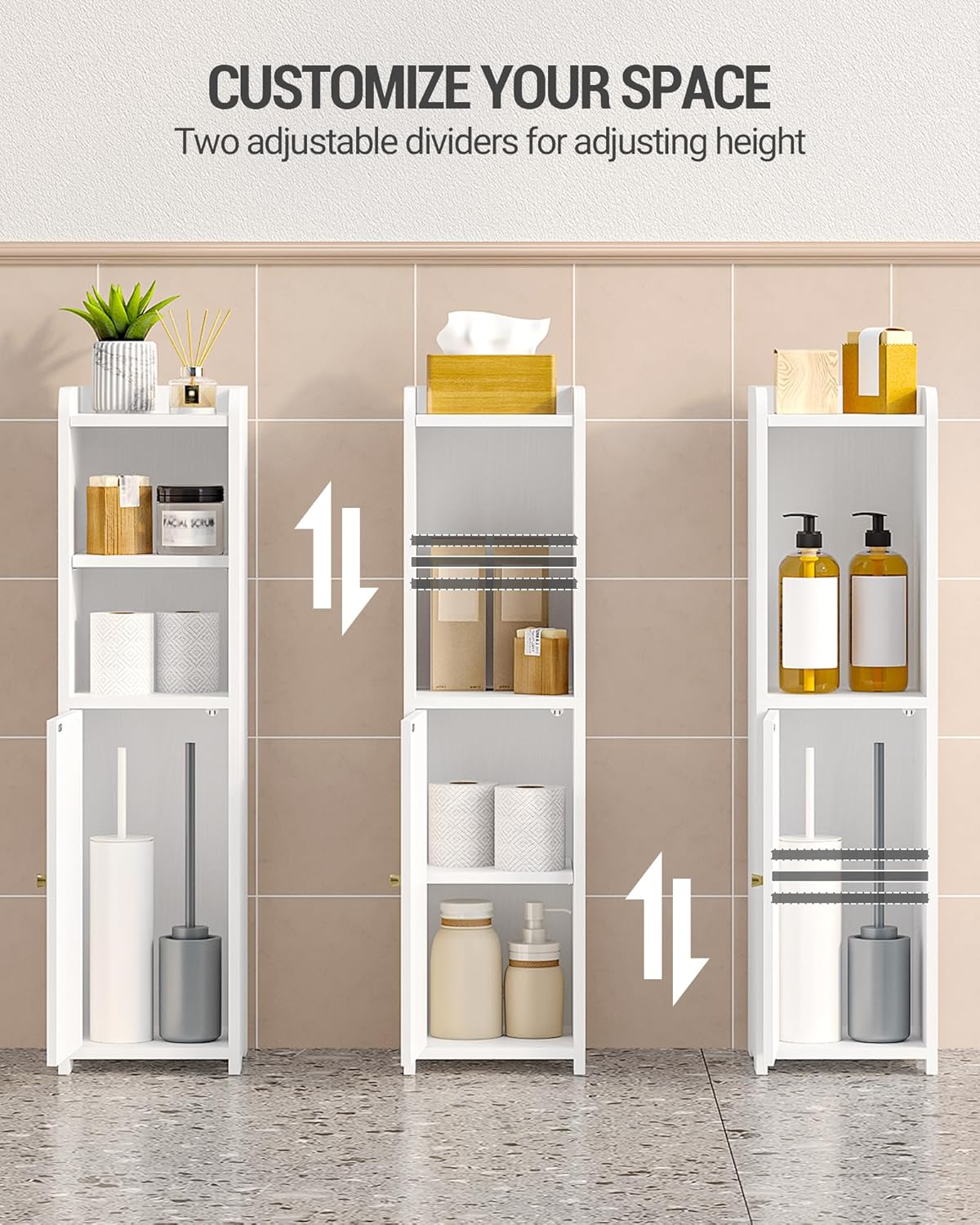 Hzuaneri Bathroom Storage Cabinet, Corner Floor Cabinet with Doors and Adjustable Shelf, Narrow Toilet Paper Cabinets, Bathroom Organizer for Small Spaces, White BC19703X image number 7