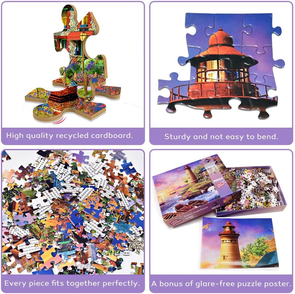 HUADADA Jigsaw Puzzles for Adults 1000 Pieces, Puzzles for Adults 1000 Piece, Challenging Game Toys, Impossible Puzzle, Family Decoration Puzzle - Sunset Lighthouse