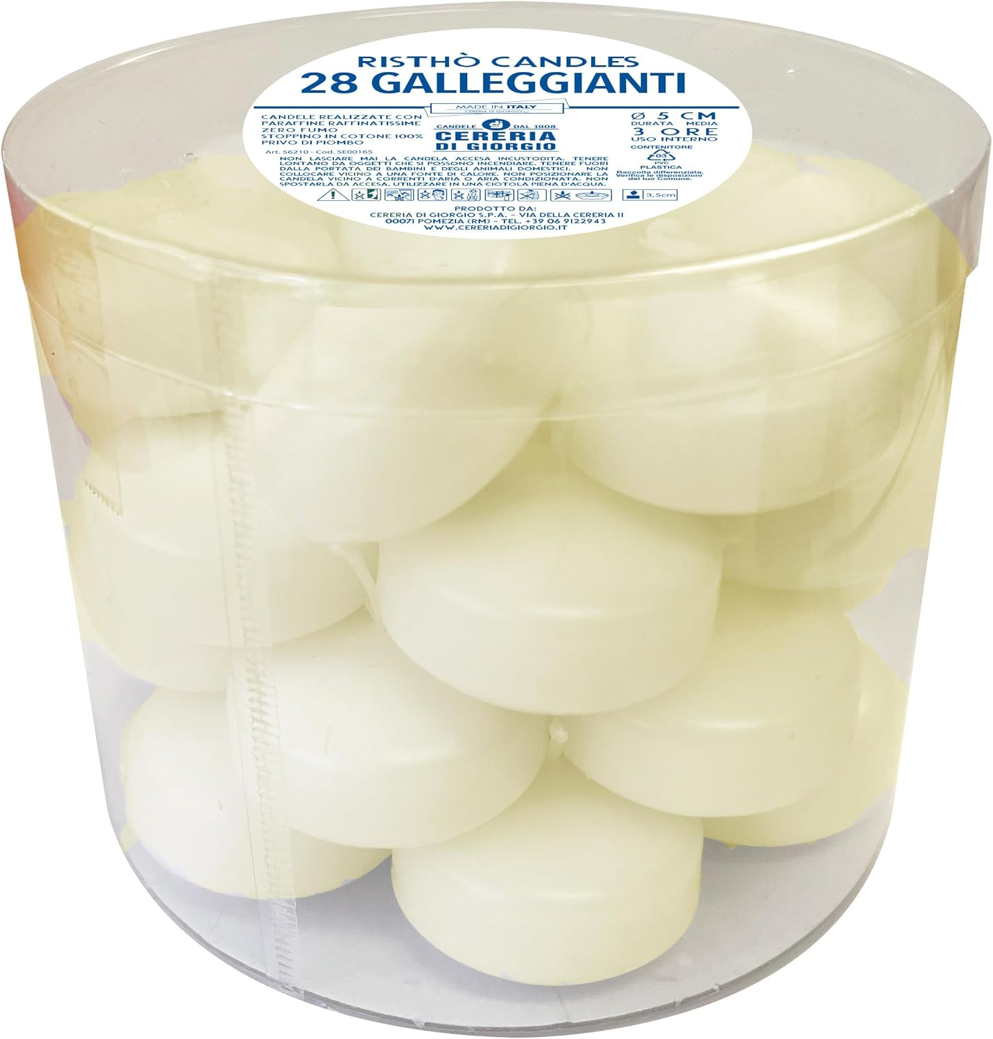 Pack of 28 Floating Candles - Diameter 5 Cm - 5.5 Hours Burn Time - Ivory Colour - Cereria Di Giorgio image number 1