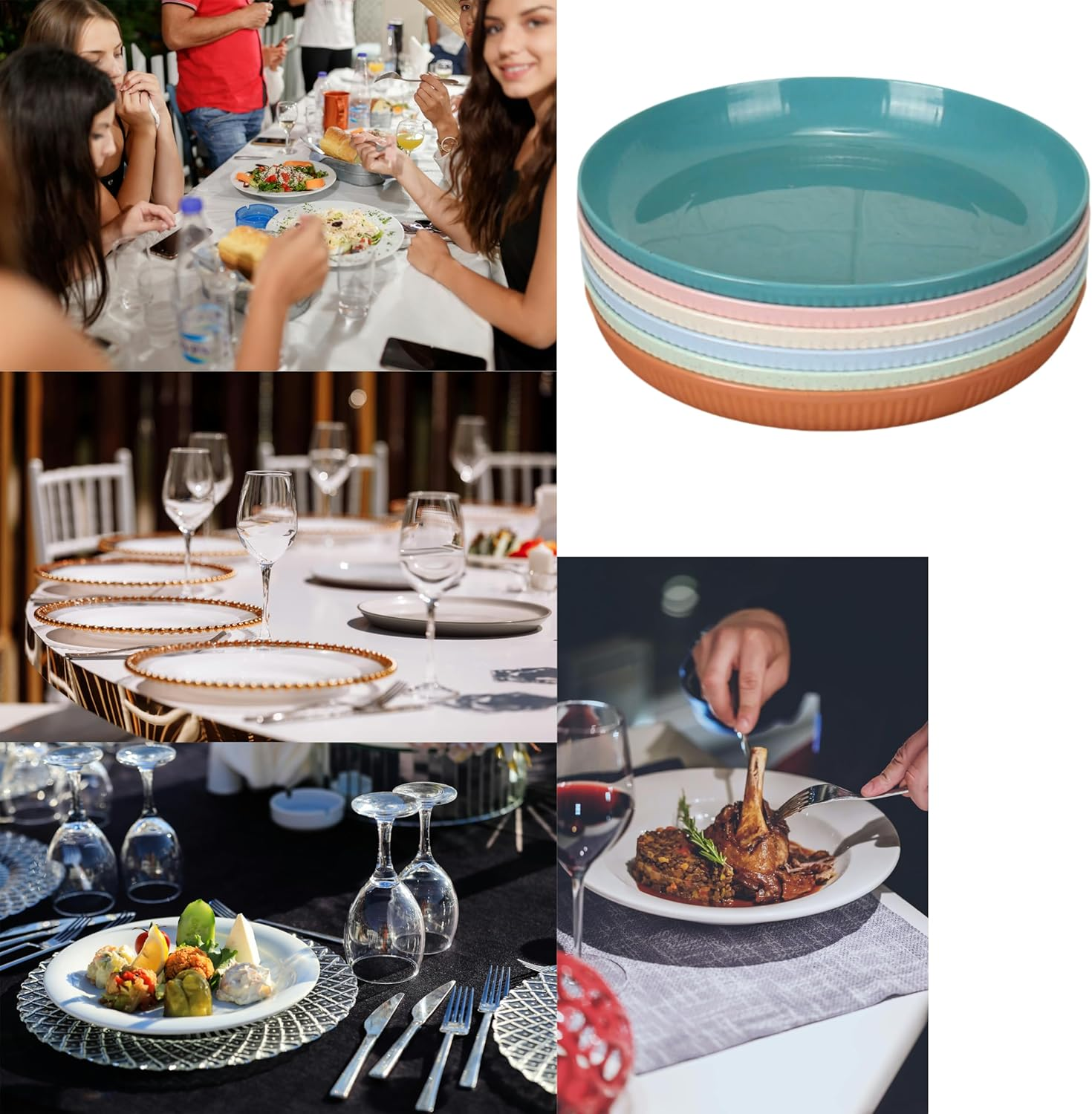 6 Pack Wheat Straw Plates Reusable Dinner Plates, Durable & Lightweight, Perfect for Home, Parties, Camping, and Dishwasher Safe (Orange, Dark Green, Pink, Blue, Green, Beige) image number 4