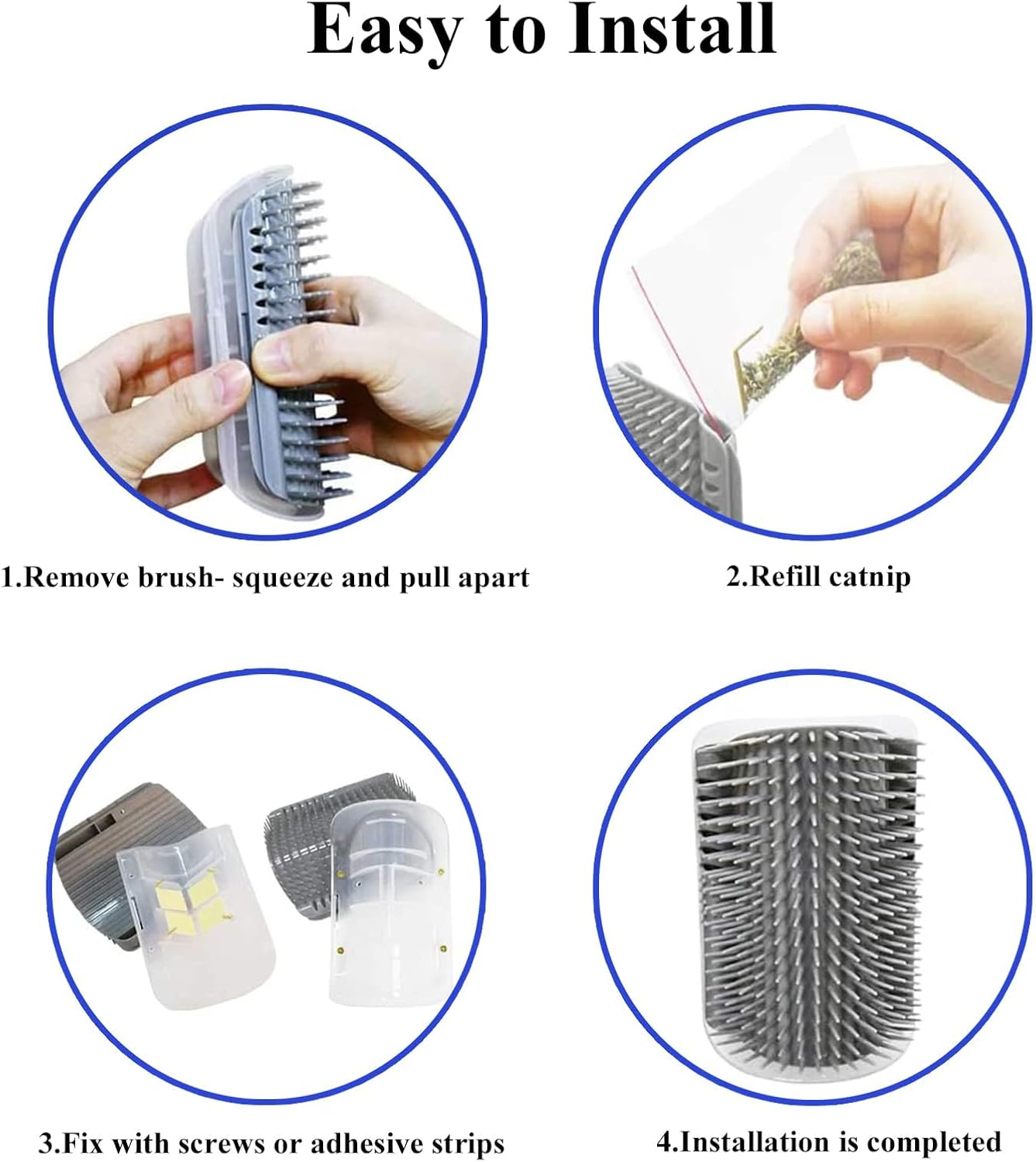 Zalati Grooming Brush 2Pcs Wall Corner Massage Groomer Fur Comb Tools with Catnip Storage Case for Cats Pets image number 1