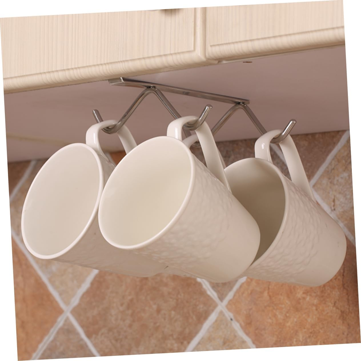 NAMOARLY 1Pc Stainless Steel Cup Stand Punch Storage Rack Compact Hanging Shelf for Coffee Cups and Small Items Home Cup Organizer under Cabinet