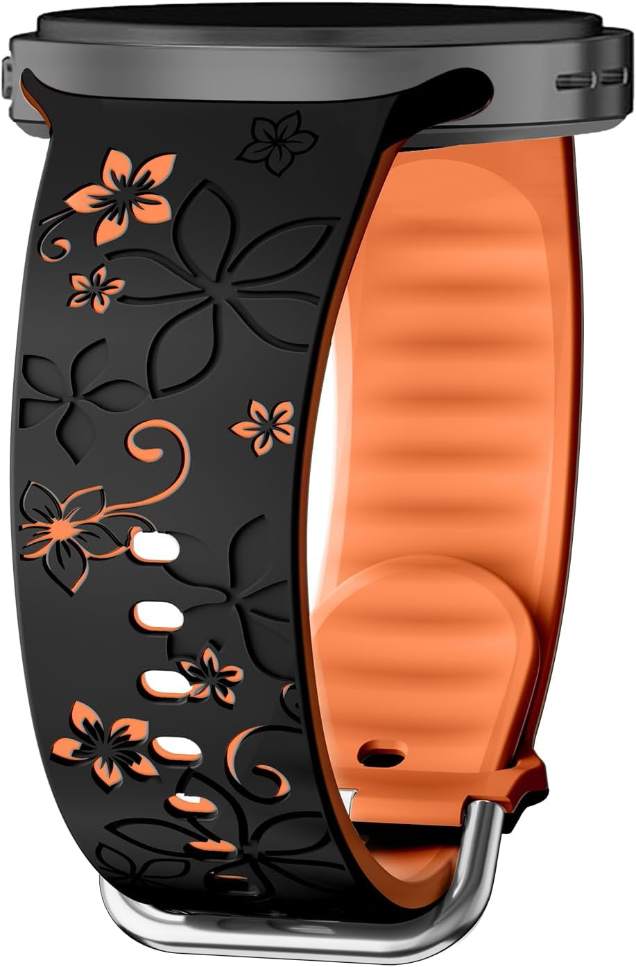 Flower Engraved Strap for Samsung Galaxy Watch 8 40Mm 44Mm/Galaxy Watch 8 Classic 46Mm Band Women,No Gap Soft Cute Floral Silicone Two-Tone Wristband