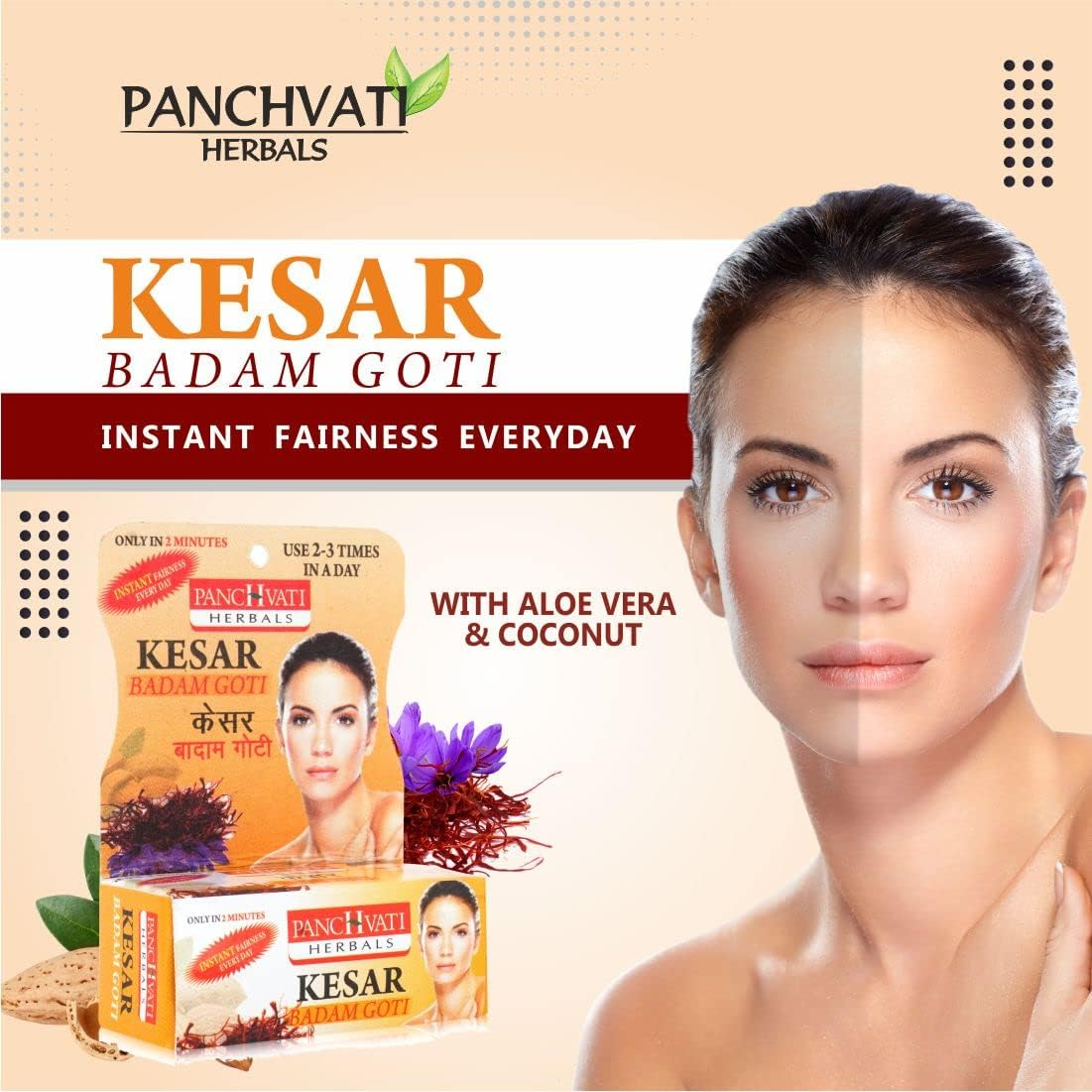 Panchvati Herbals Kesar & Badam Goti Soap 25 Gm,Pack of -6 image number 4