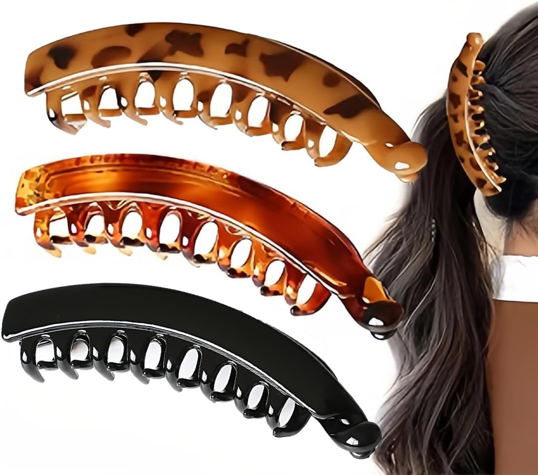 JEYORZY Pack of 3 Banana Clips, Banana Hair Clip, Vintage Banana Clip, Ponytail Hair Clip, Thick Hair, French Banana Clip Combs, Retro Female Hair Accessory