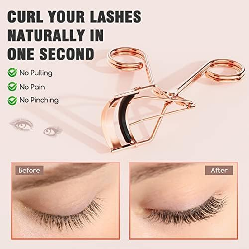 Professional Eyelash Curler with Comb, Rose Gold, Volumizing Lash Lift Kit for Home, Travel with Refill Pads image number 2