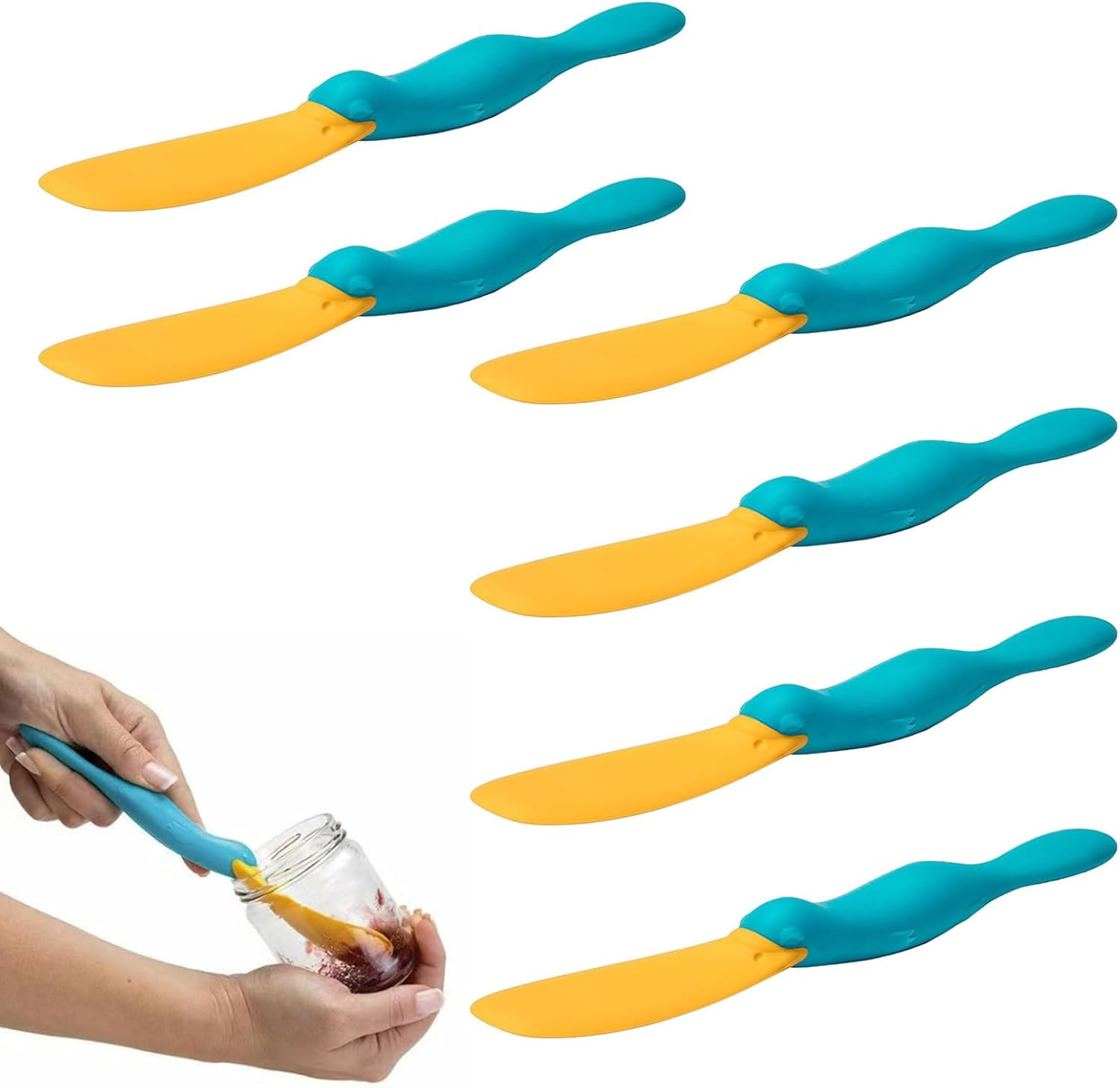 6 Pcs Adorable Platypus Jam Spoon, Silicone Toast Spread Stick, Cheese & Butter Sauce Scraper, Kitchen Baking Tools, Mixing Scraper, Seasoning Brush Knife, Crepe Spreader, Bpa-Free, 100% Food Safe (6) image number 2