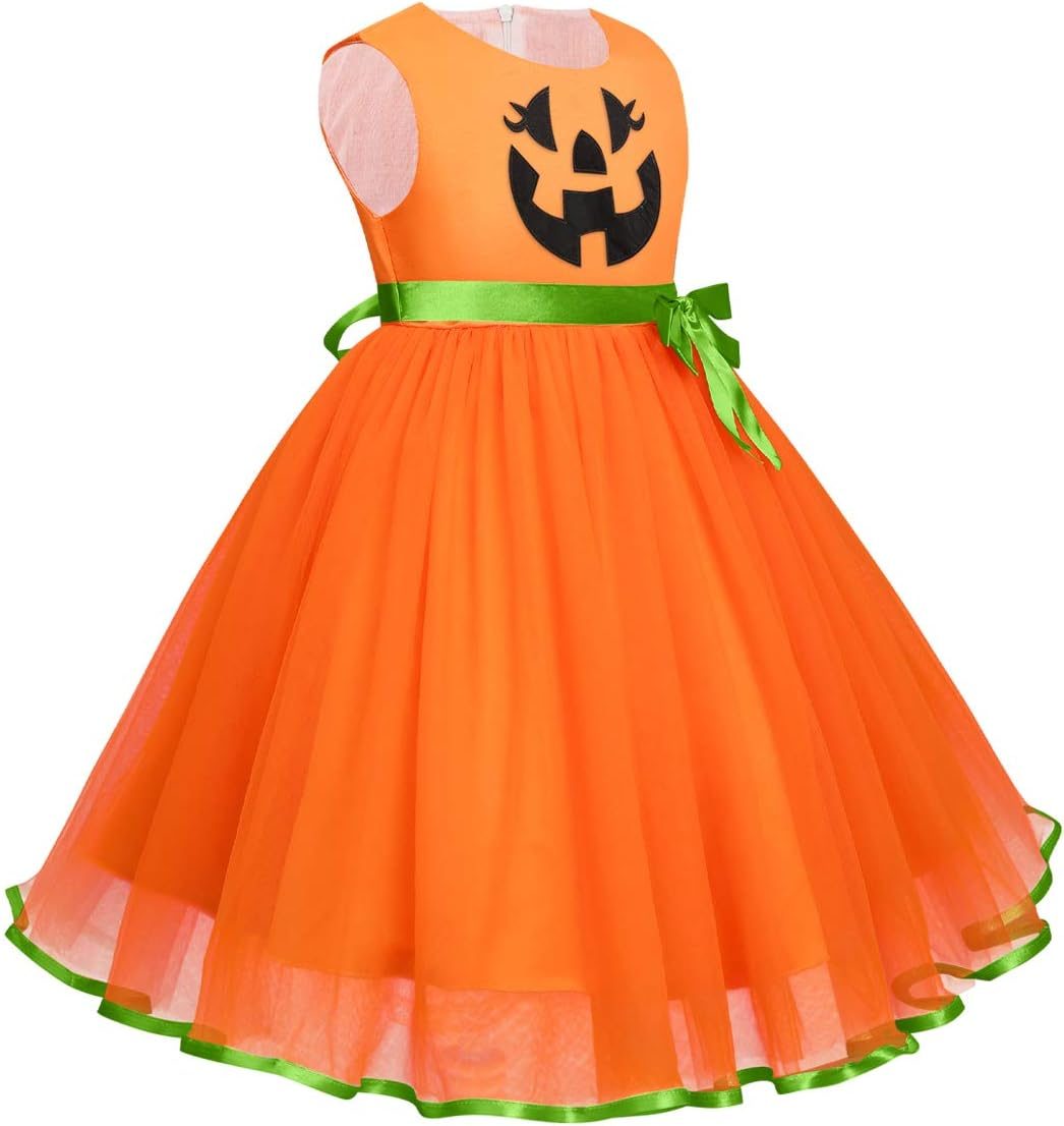 First Halloween Princess Dress up Costume for Newborn Toddler Baby Girls Tutu Cartoon Pumpkin Ghost Pageant Birthday Wedding Party Fancy Photo Prop Christmas Carnival Cosplay Clothes Infant Playwear image number 6