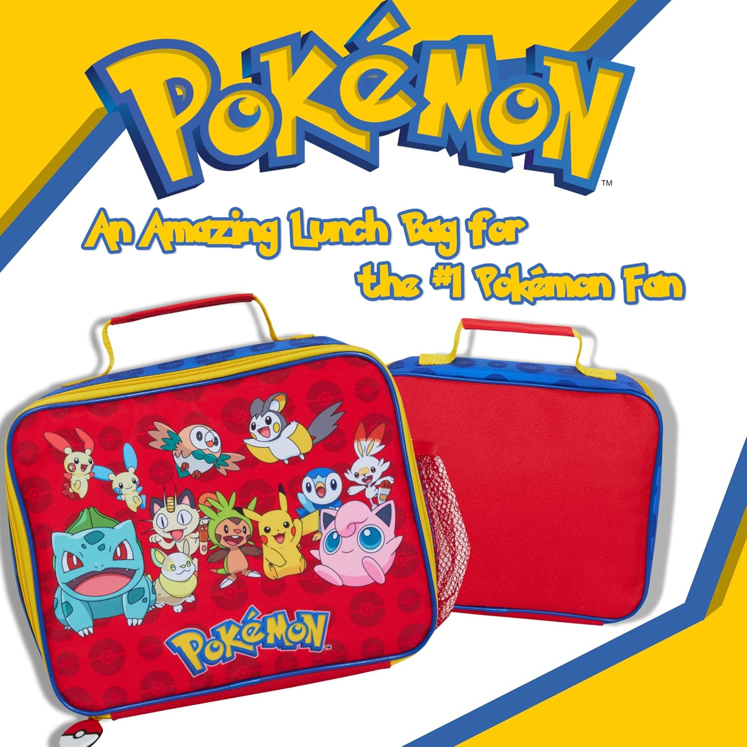Pokemon Lunch Bag for Kids Pikachu School Insulated Luchbox with Bottle Holder, Red, One Size, Book Bag