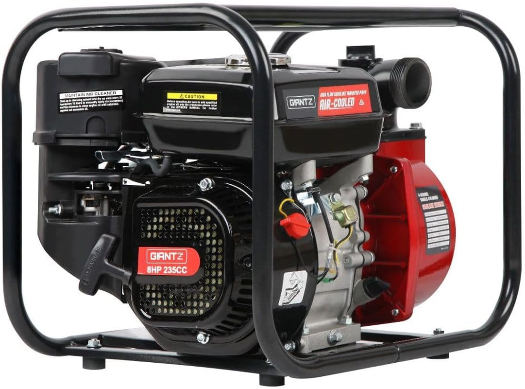 Giantz Petrol Water Pump, 2" High Flow Transfer Fire Fighting Pumps Rain Tank Oil Irrigation Garden Farm Pond Outdoor Irrigations, with Hose Fittings Inlet Filter Rubber Feet Black Red
