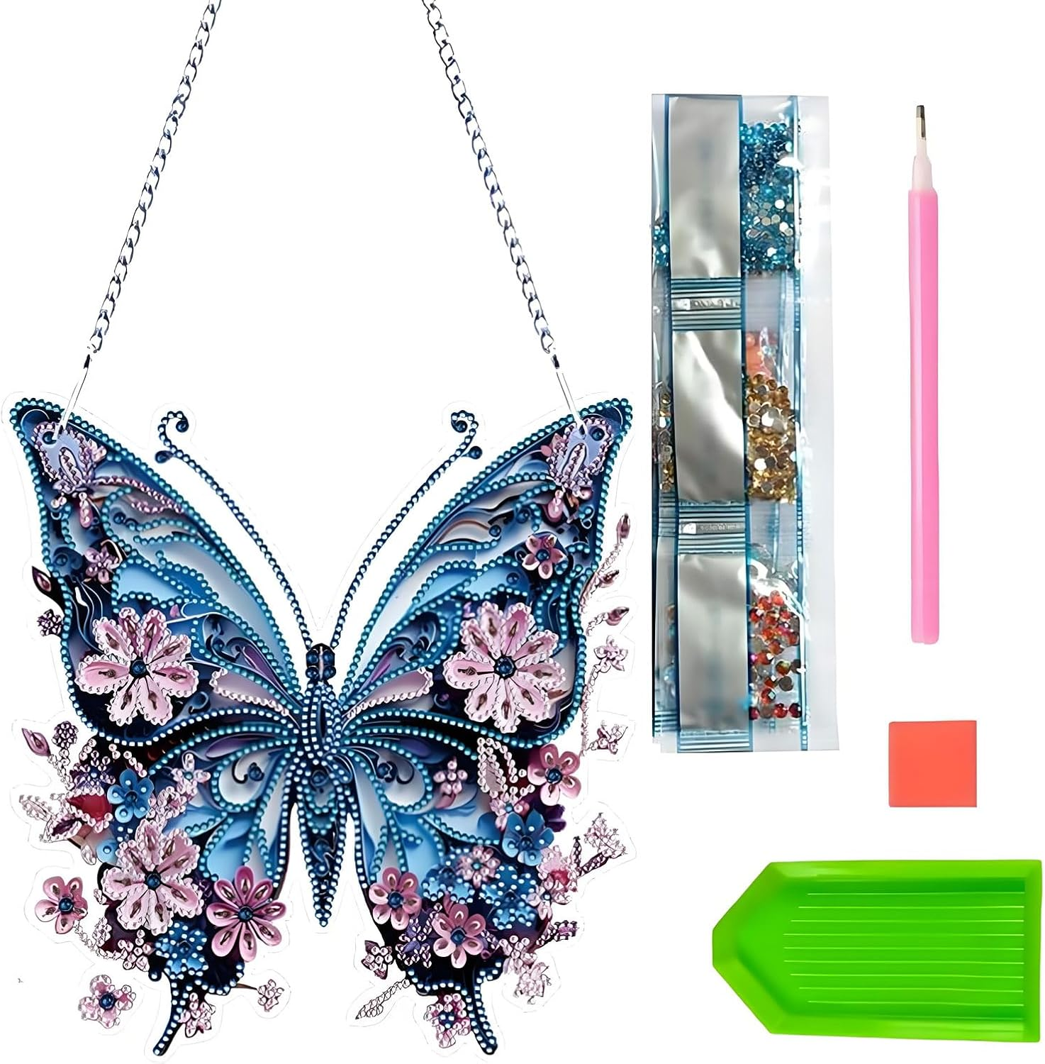 MYTOAU Hanging Diamonds Painting Pendant Kit,Diamond Art Kit,Diamond Art Kits for Adults, 9.25X9.27Inch DIY Animal Gem Painting Board Art Kit Ornament, Special Crystal Diamond(Butterfly) image number 6