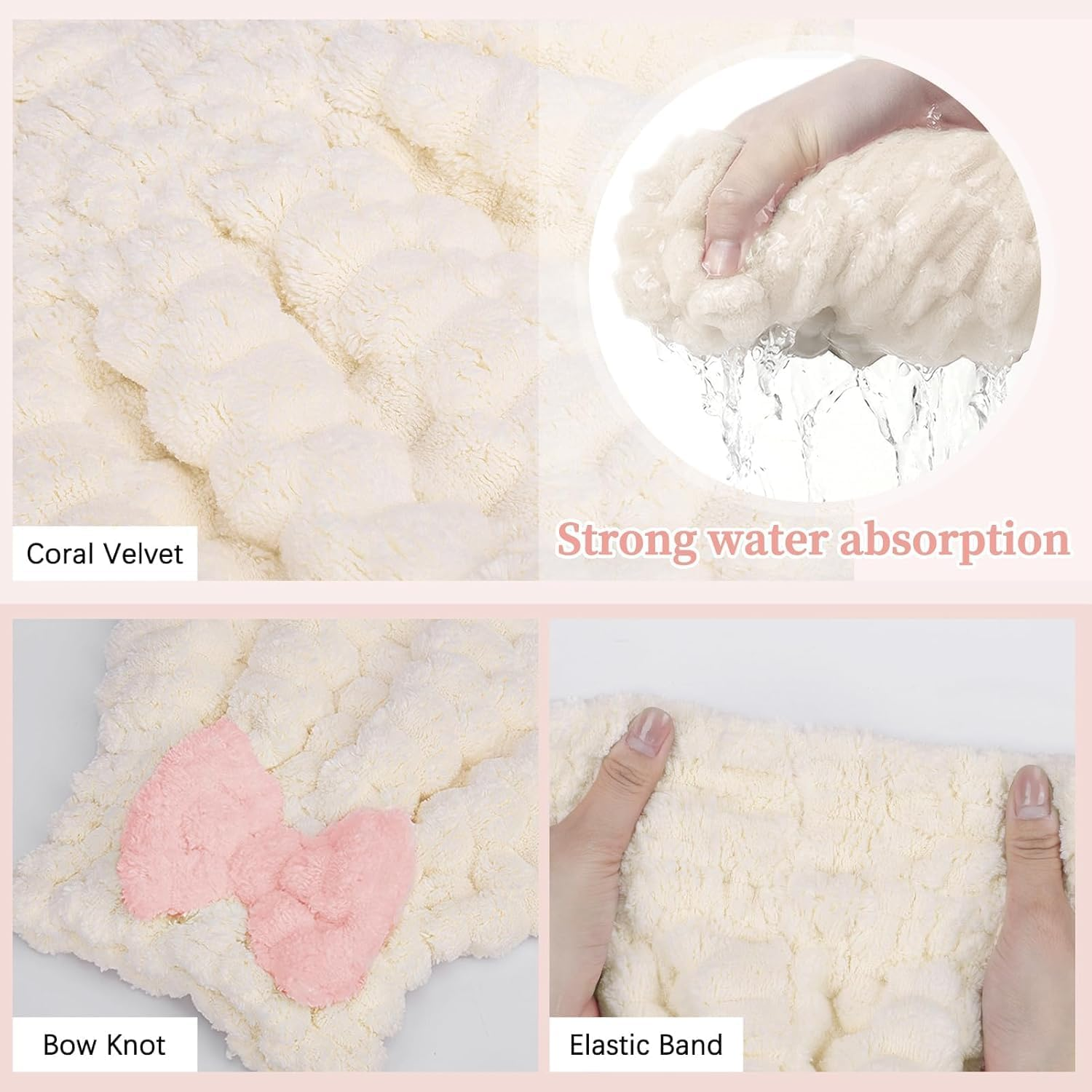 Soft Absorbent Quick Drying Microfiber Hair Towel Wrap, 2Pcs Fast Drying Hair Turban Wrap Towels Shower Cap, Quick Dry Hair Towel Wrap Cap, Fast Coral Velvet Hair Drying Towel image number 6